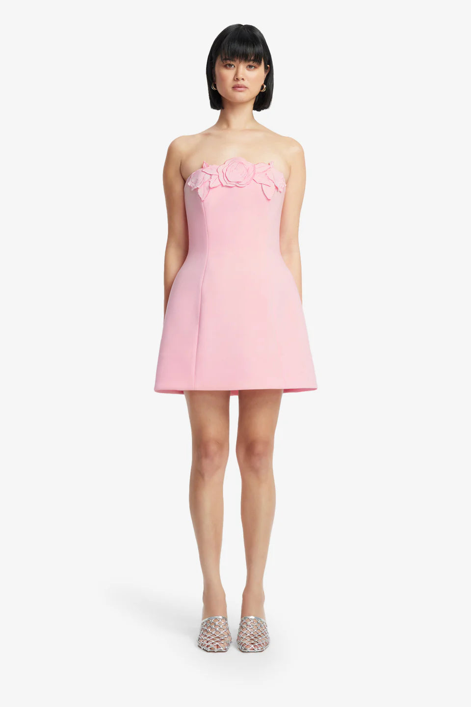 Roselle Applique Bustier Floral Mini Dress in Pink