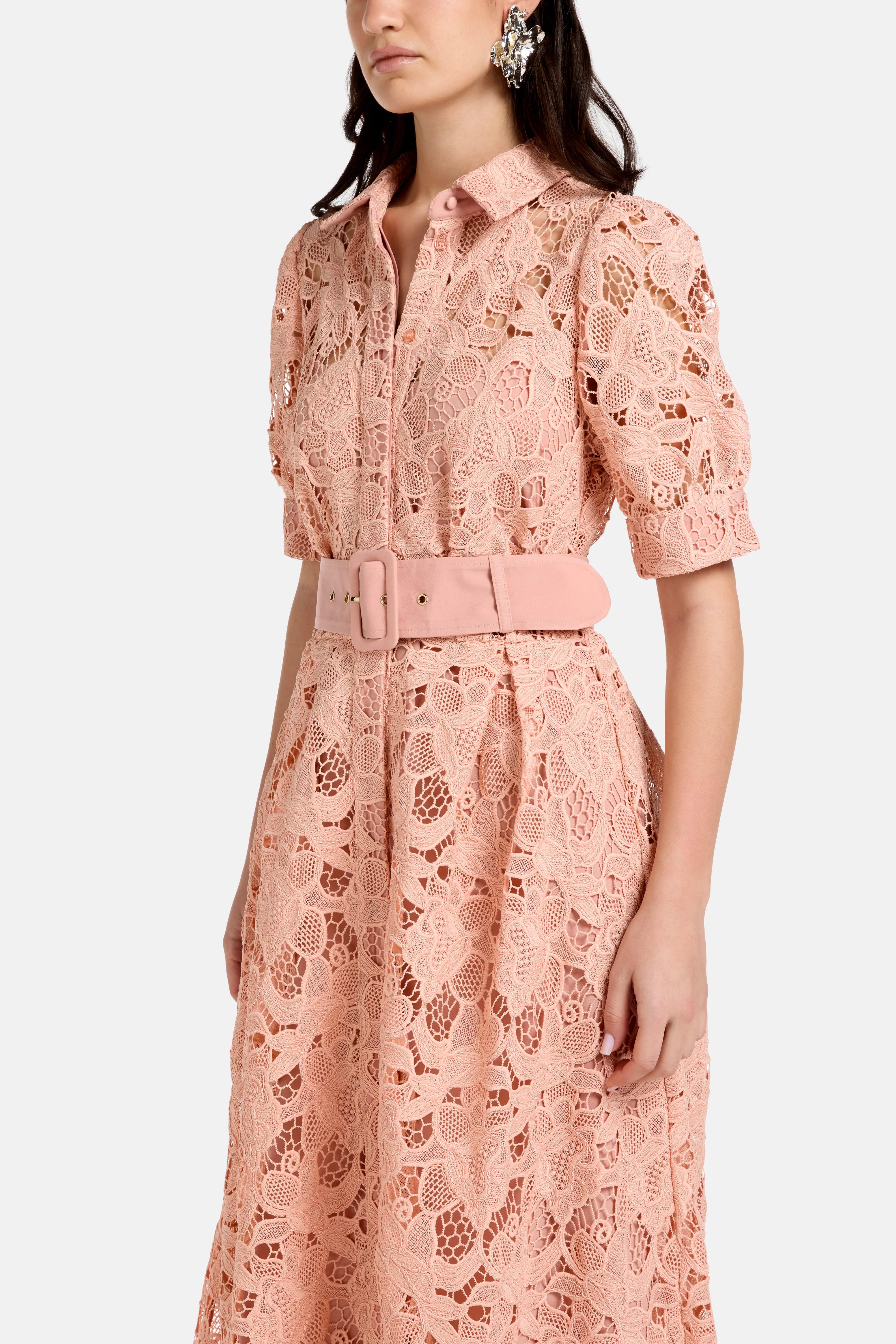 Ayah Collared Floral Lace Maxi Dress in Pink