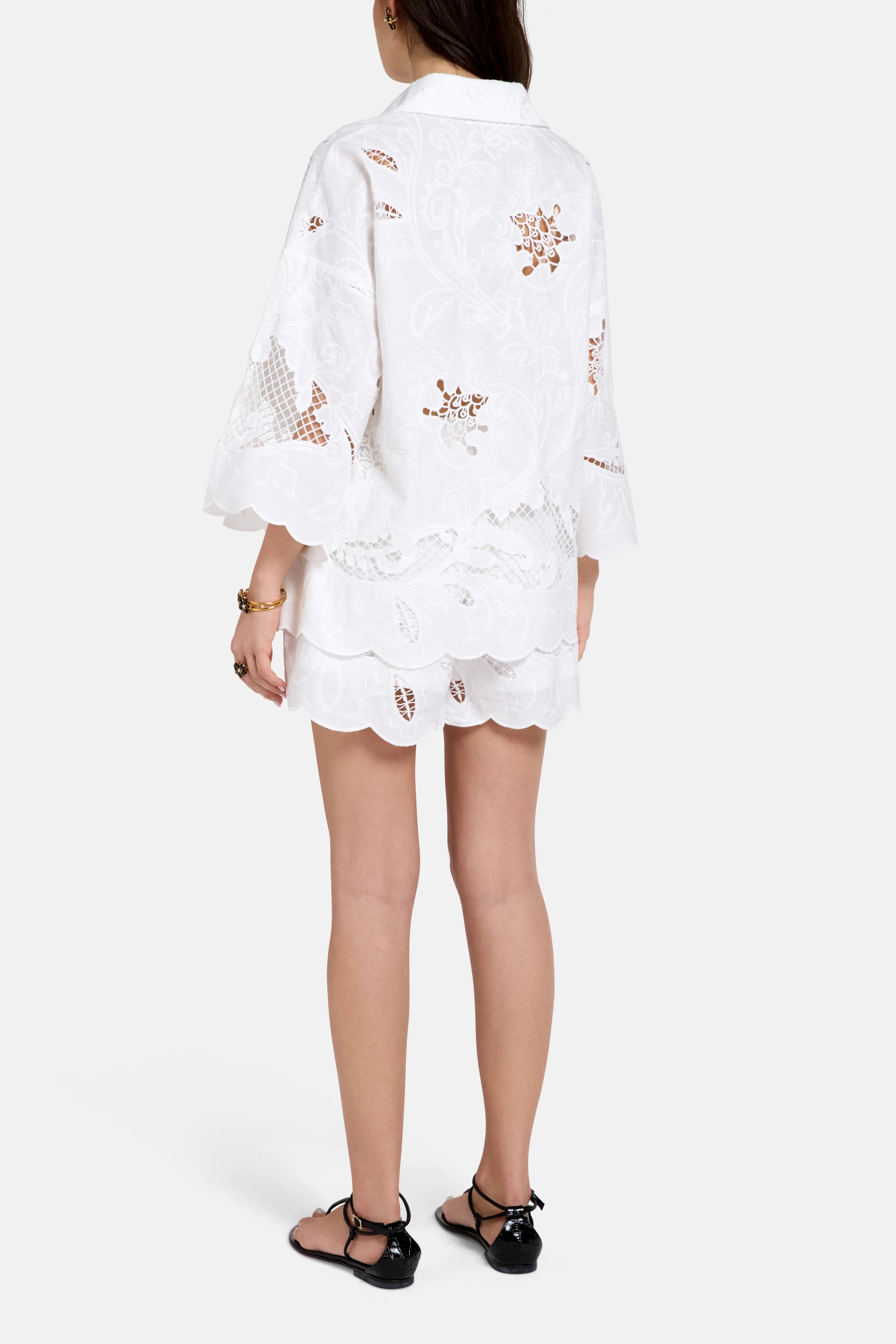 Maha Embroidered Cotton Blouse and Shorts Set in White