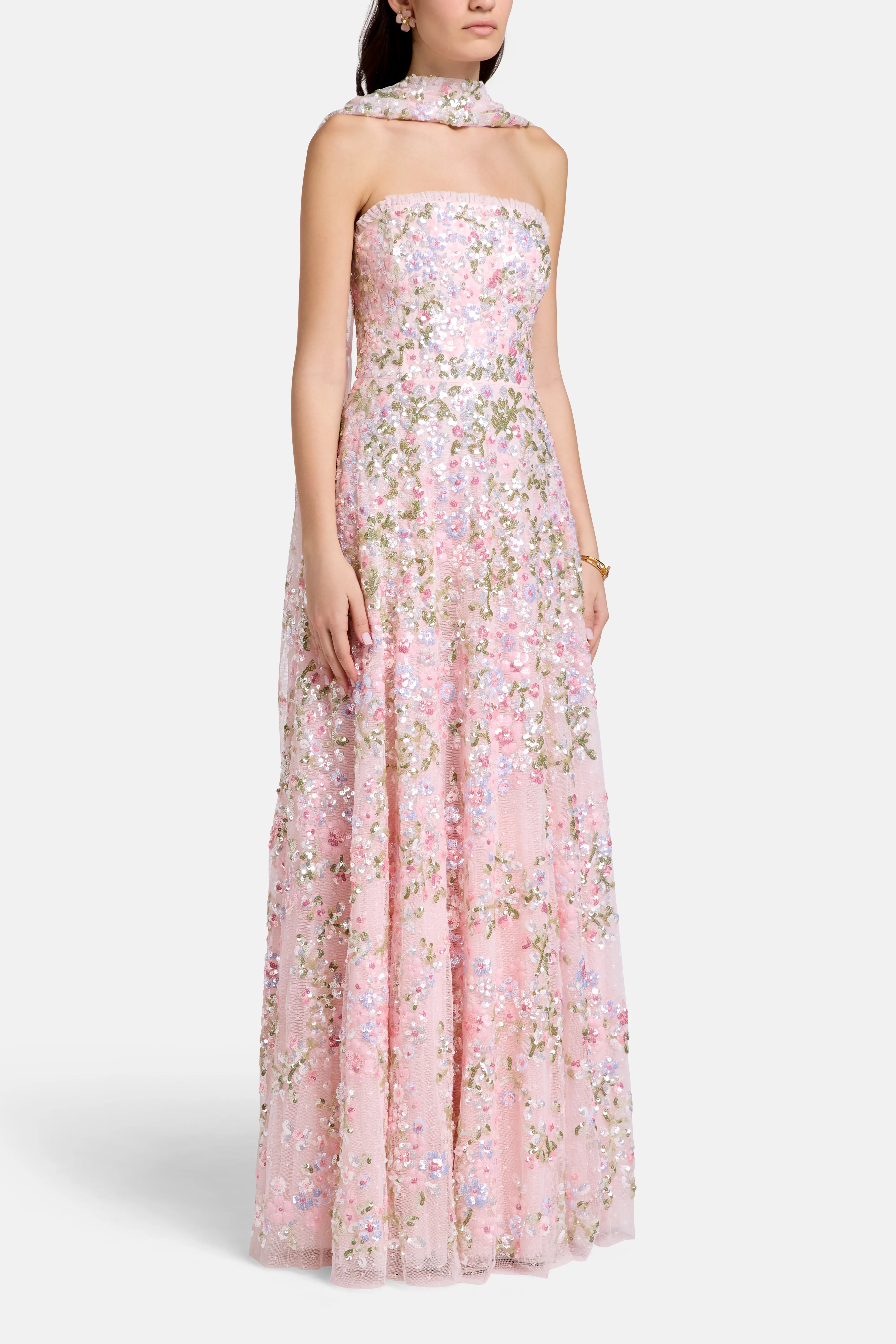 Buy the Pink Dream Garland Sequins Evening Dress with Scarf