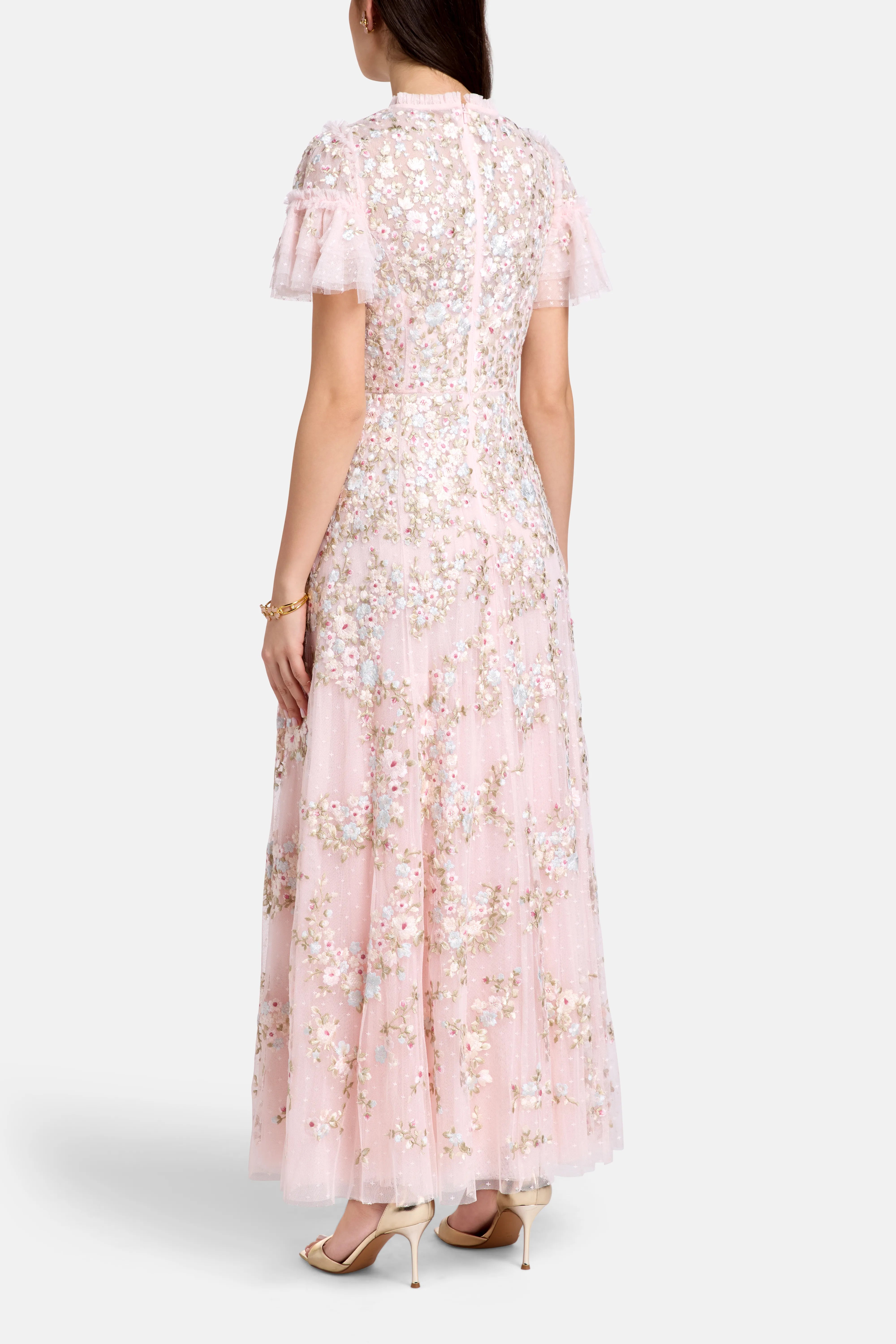 Lunaria Wreath Floral Evening Dress in Pink