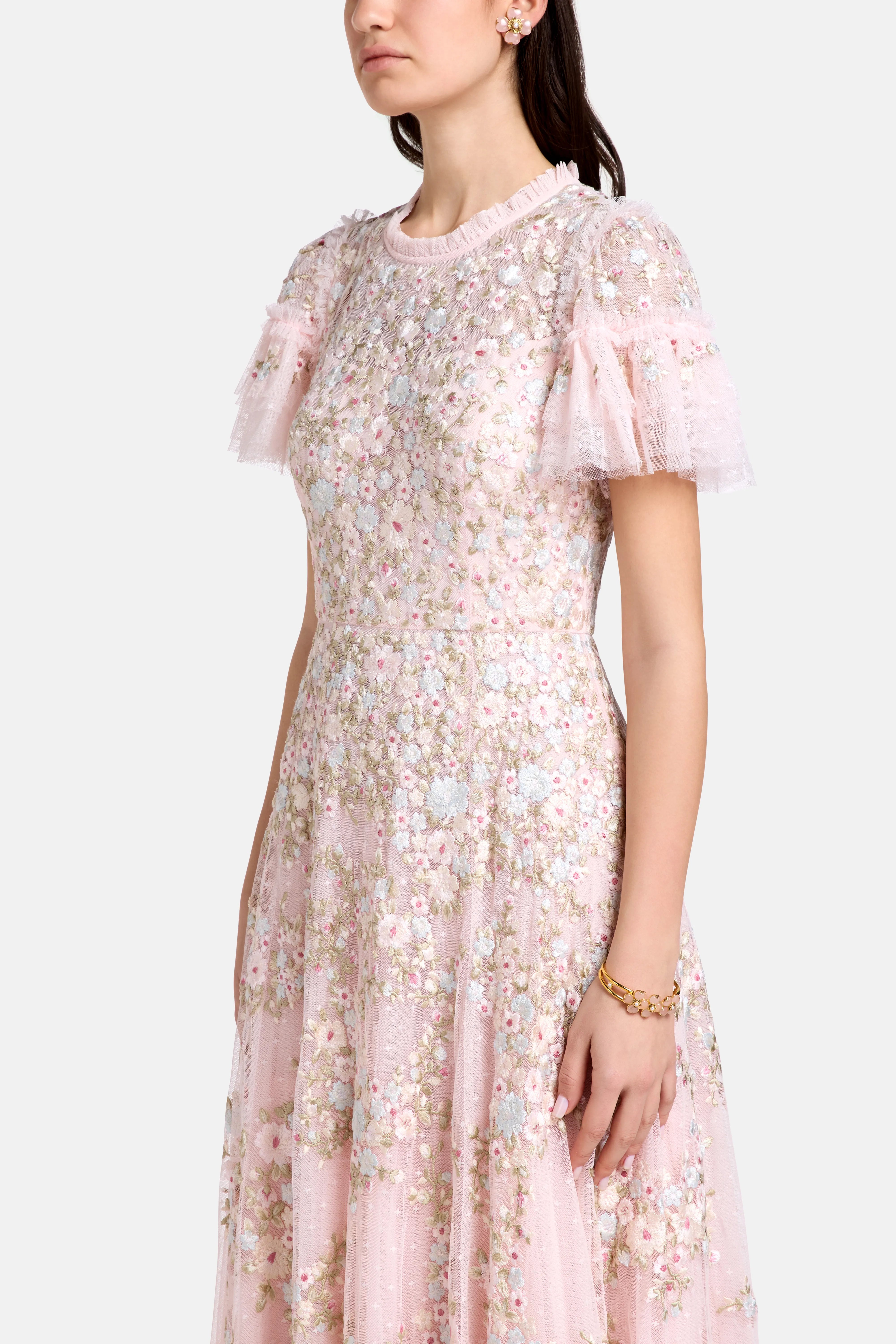 Lunaria Wreath Floral Evening Dress in Pink