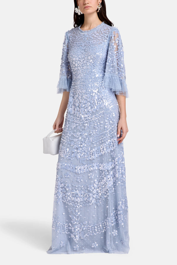 Anais Sequins Evening Dress in Blue