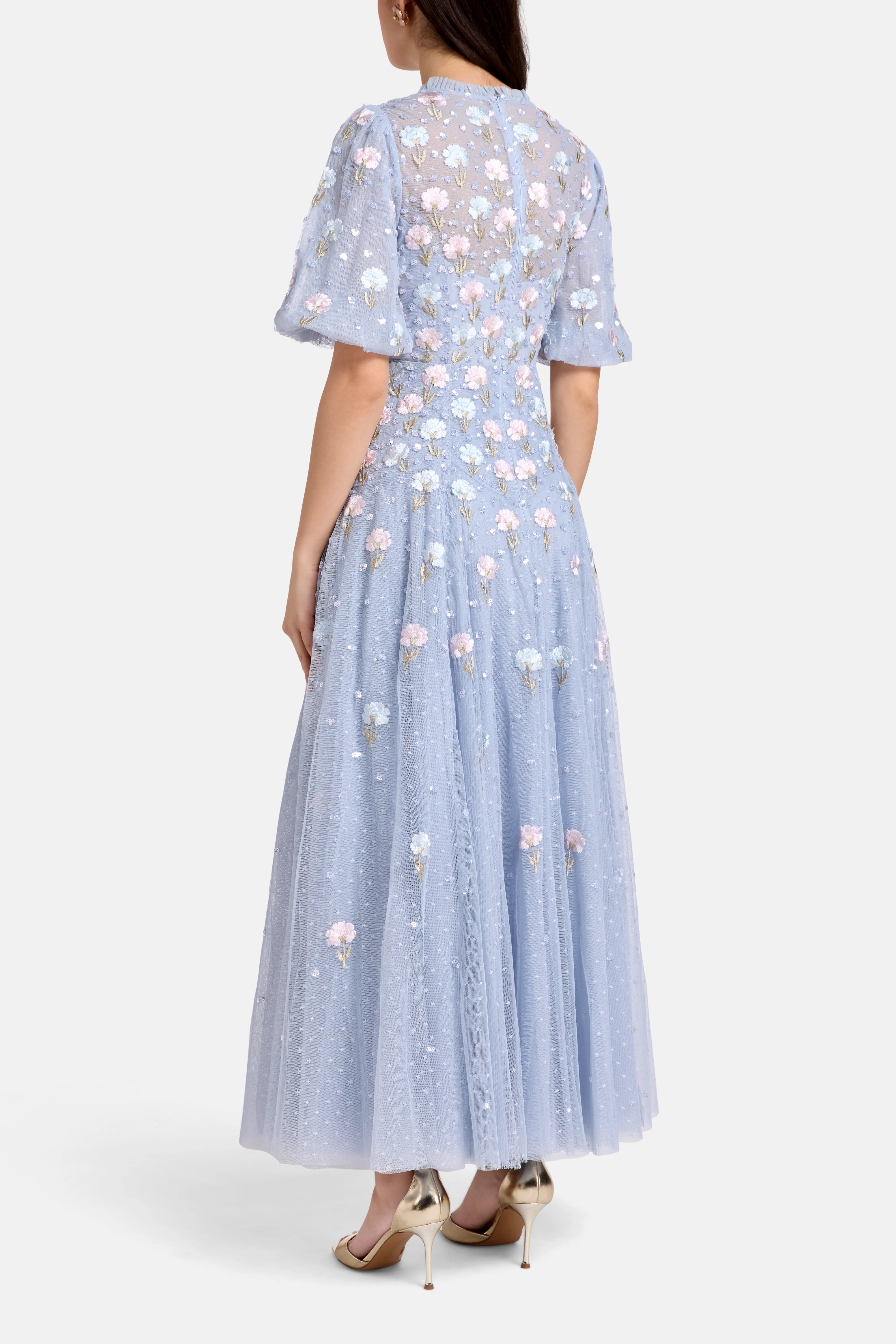 Dandelion Ditsy Floral Evening Dress in Blue