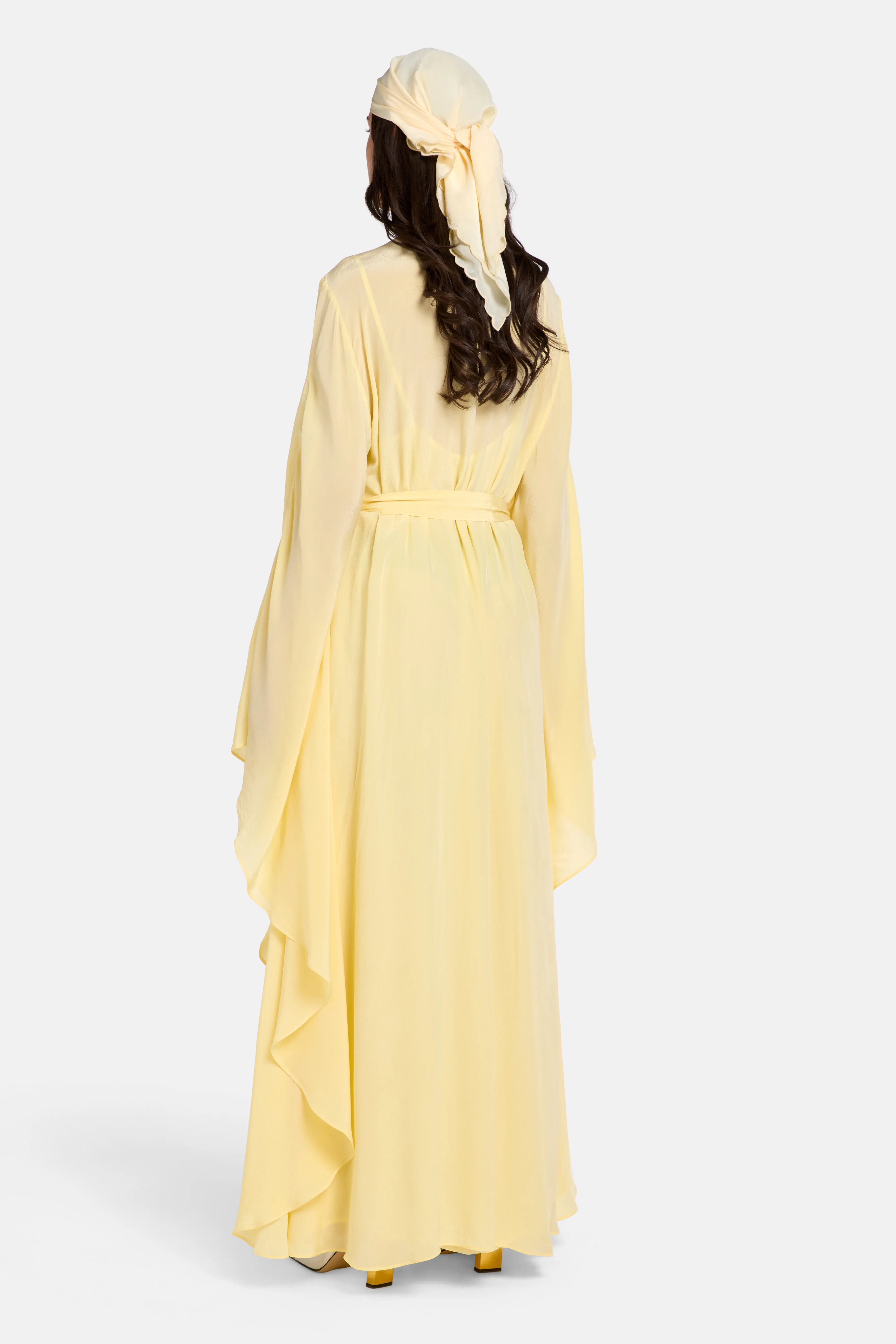 Belted Kaftan With Tie Up in Yellow