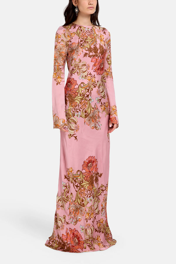 Back Ties Floral Maxi Dress in Pink
