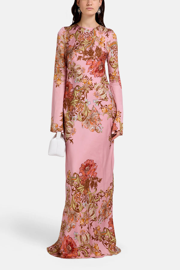 Back Ties Floral Maxi Dress in Pink