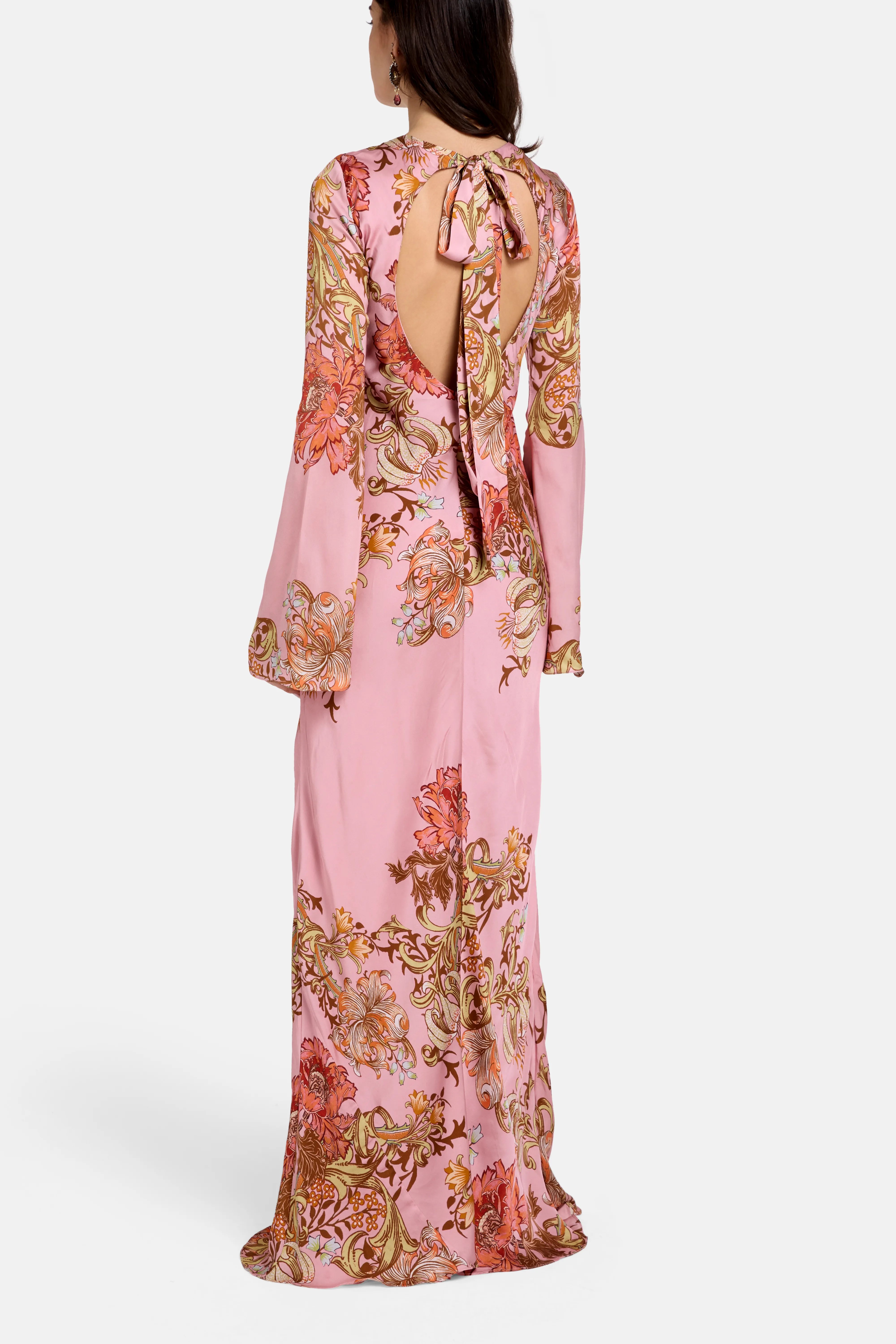 Back Ties Floral Maxi Dress in Pink