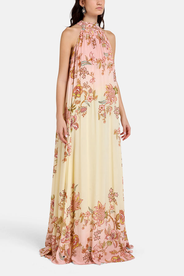 Riah Back Ties Floral Sleeveless Maxi Dress in Pink