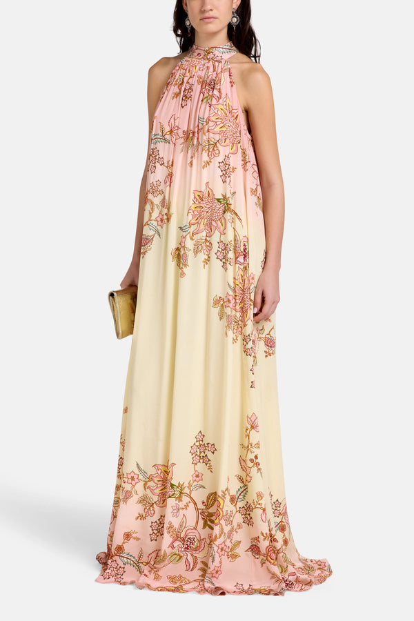 Riah Back Ties Floral Sleeveless Maxi Dress in Pink