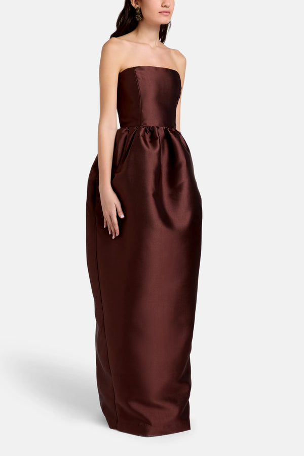Tuplip Strapless Satin Evening Dress in Brown