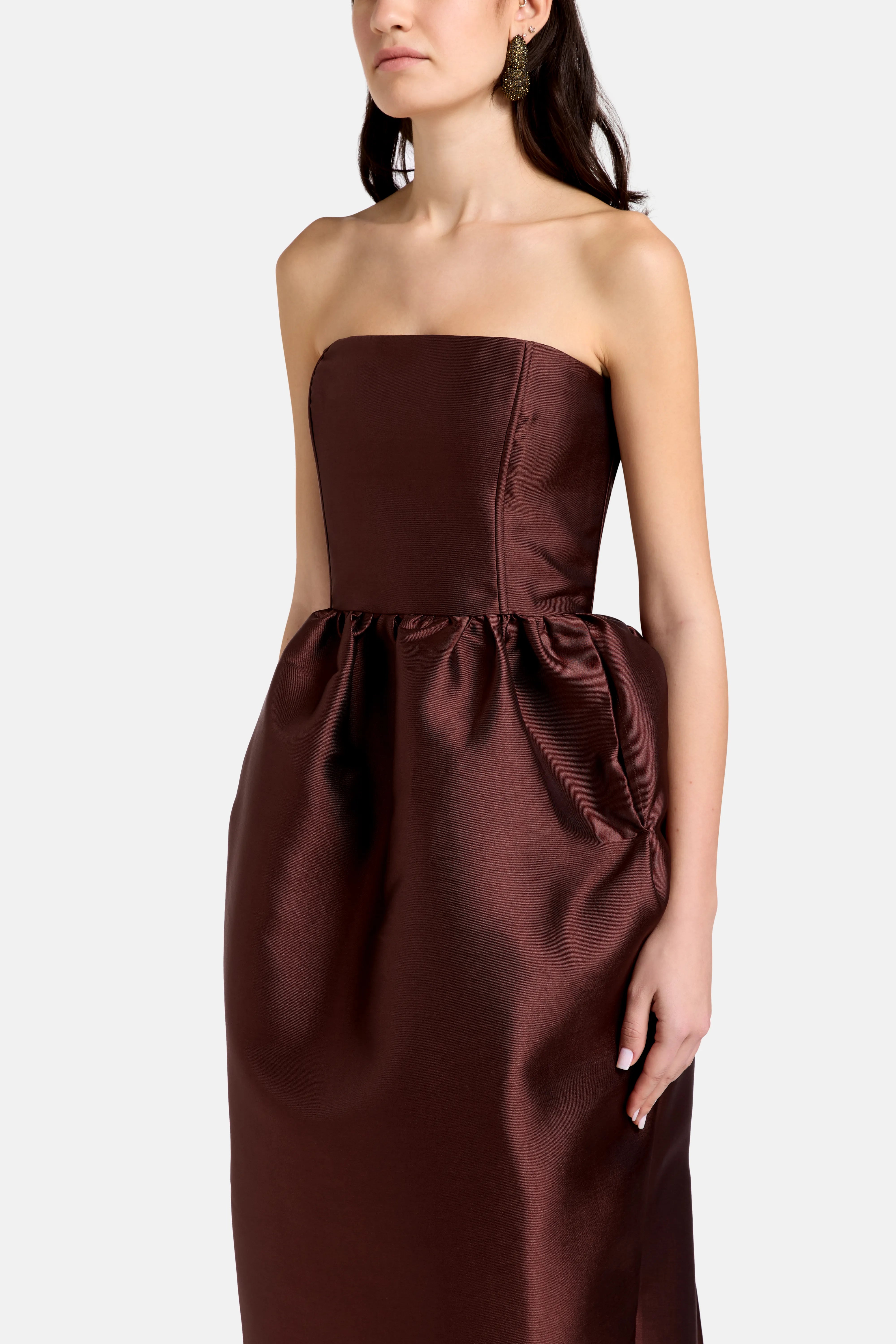 Tuplip Strapless Satin Evening Dress in Brown