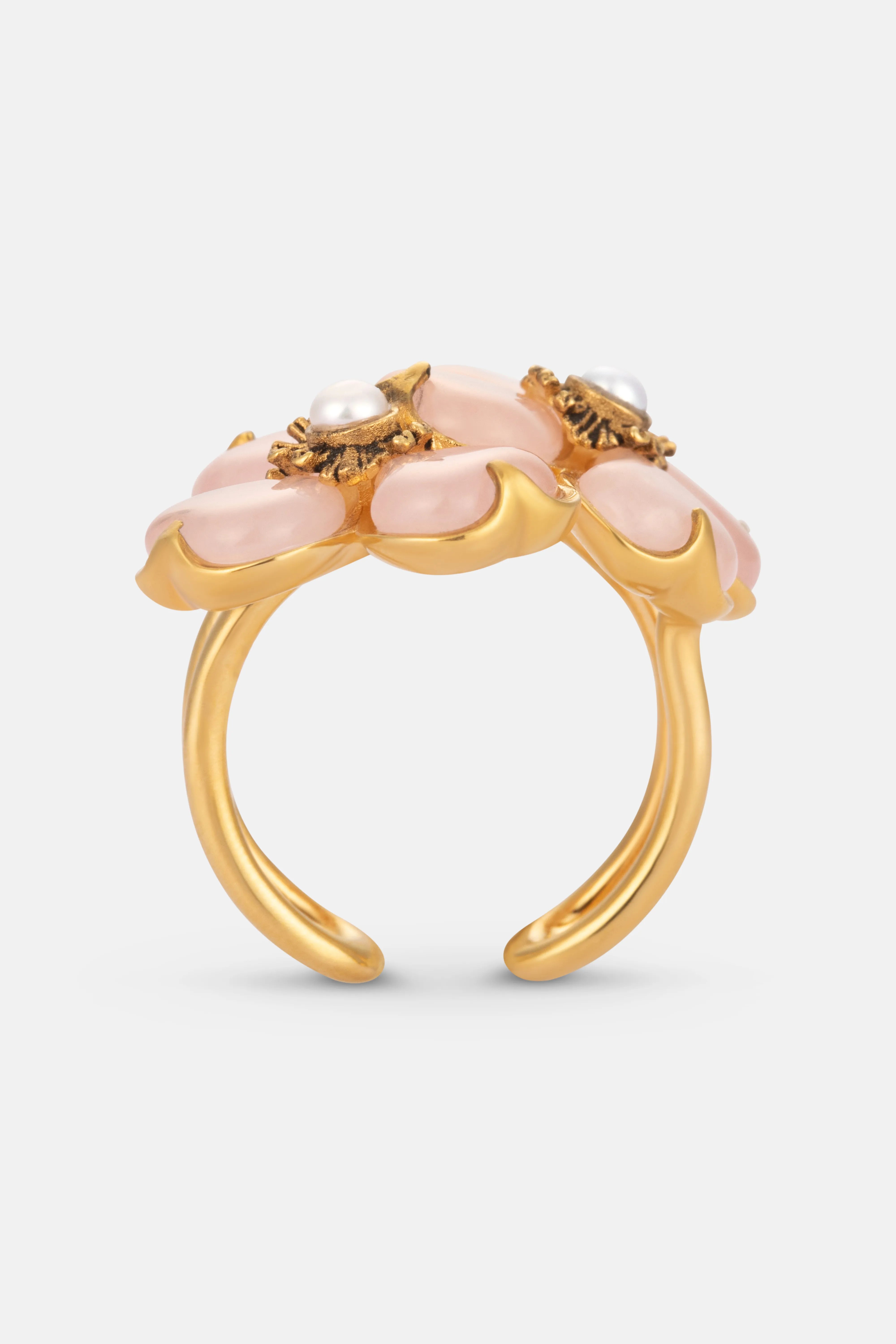Double Trefle Quartz Ring in Pink