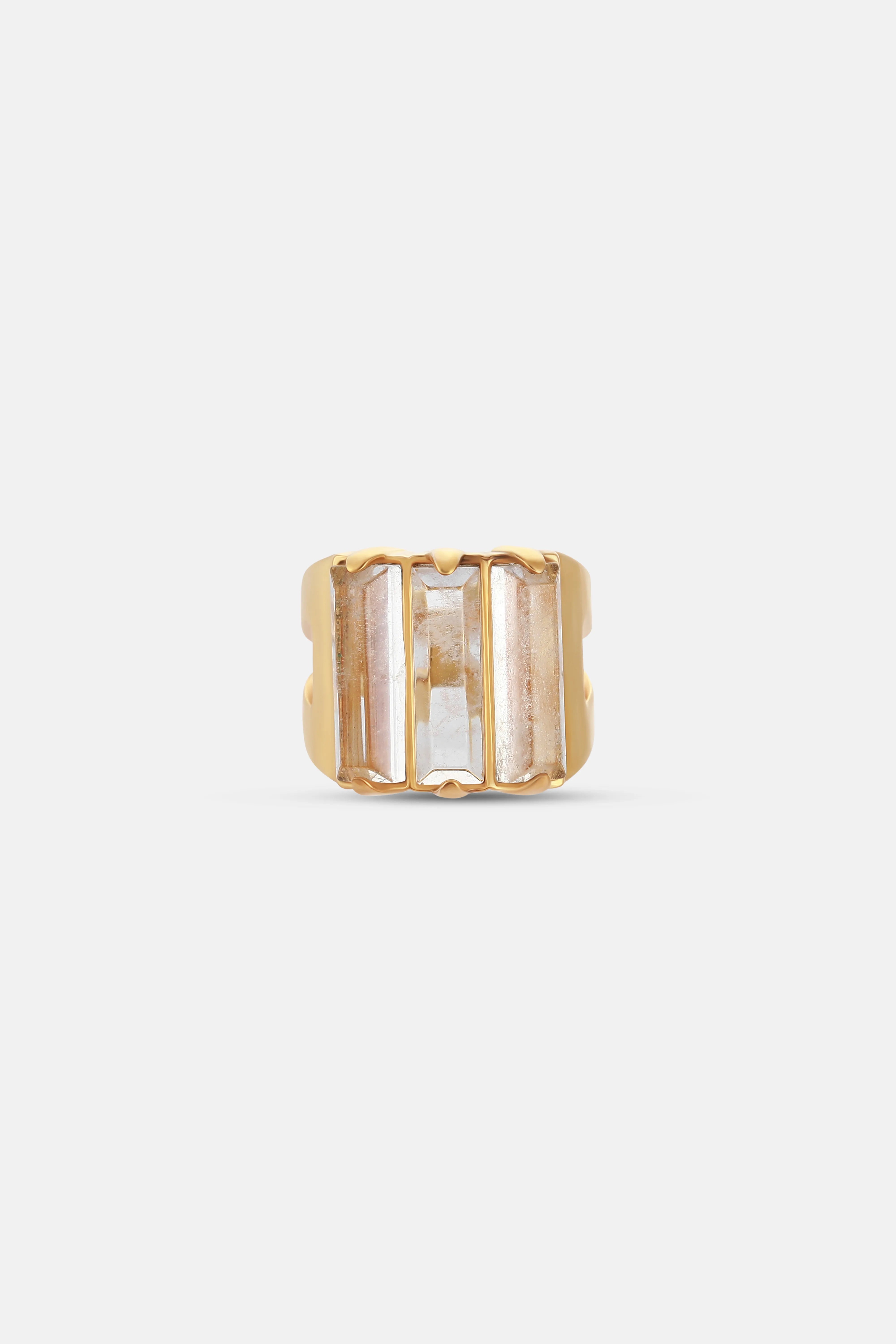 Triple Stones Crystal Ring in Gold