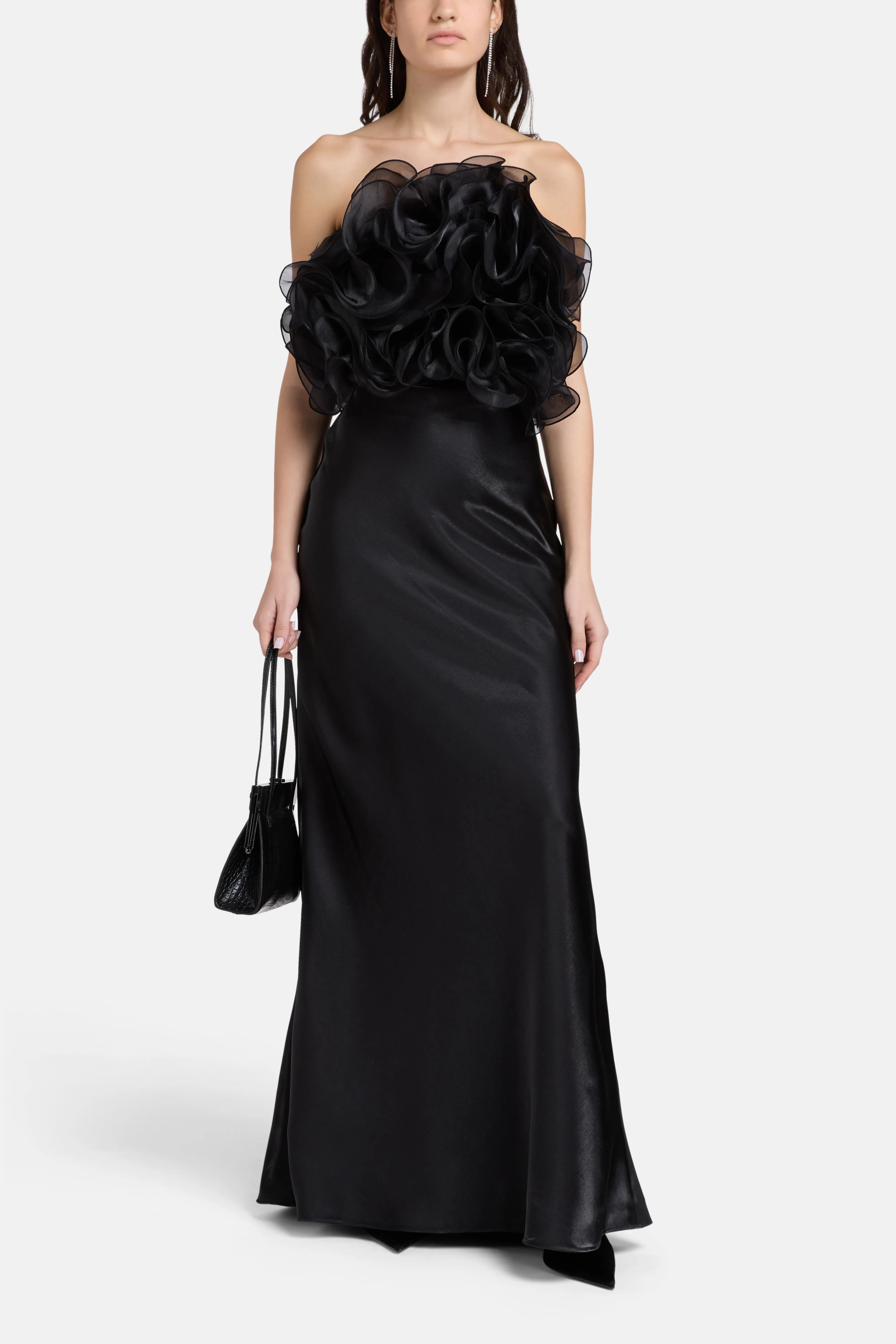 Coucou Strapless Organza Top in Black