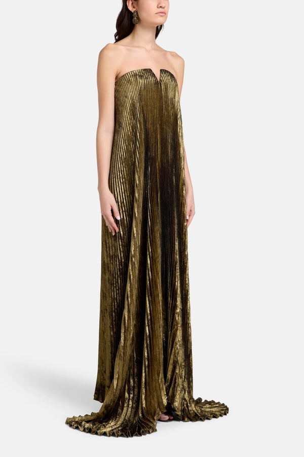 Black Tie Strapless Evening Dress in Gold