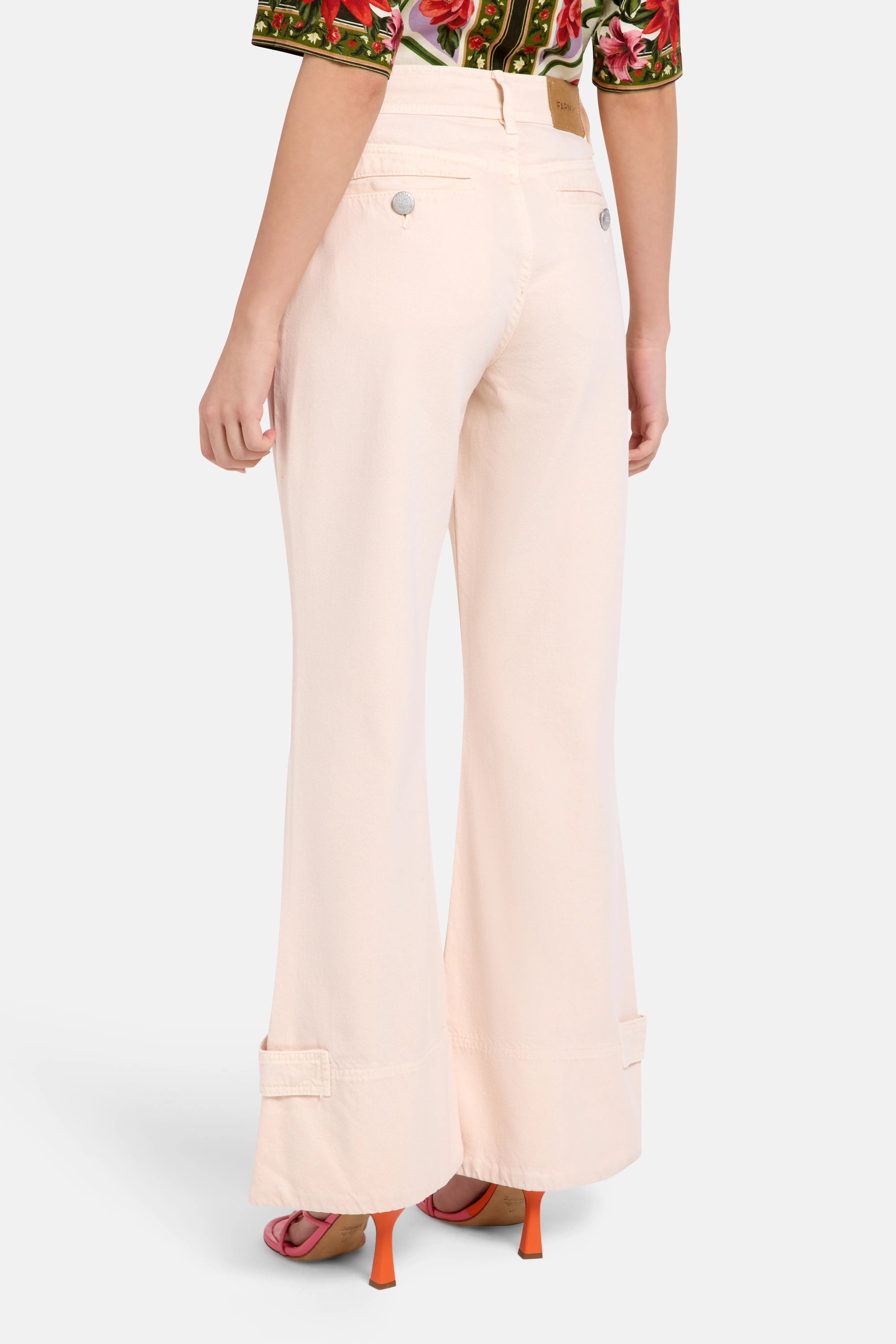 High Waisted Cotton Flared Pants in Pink