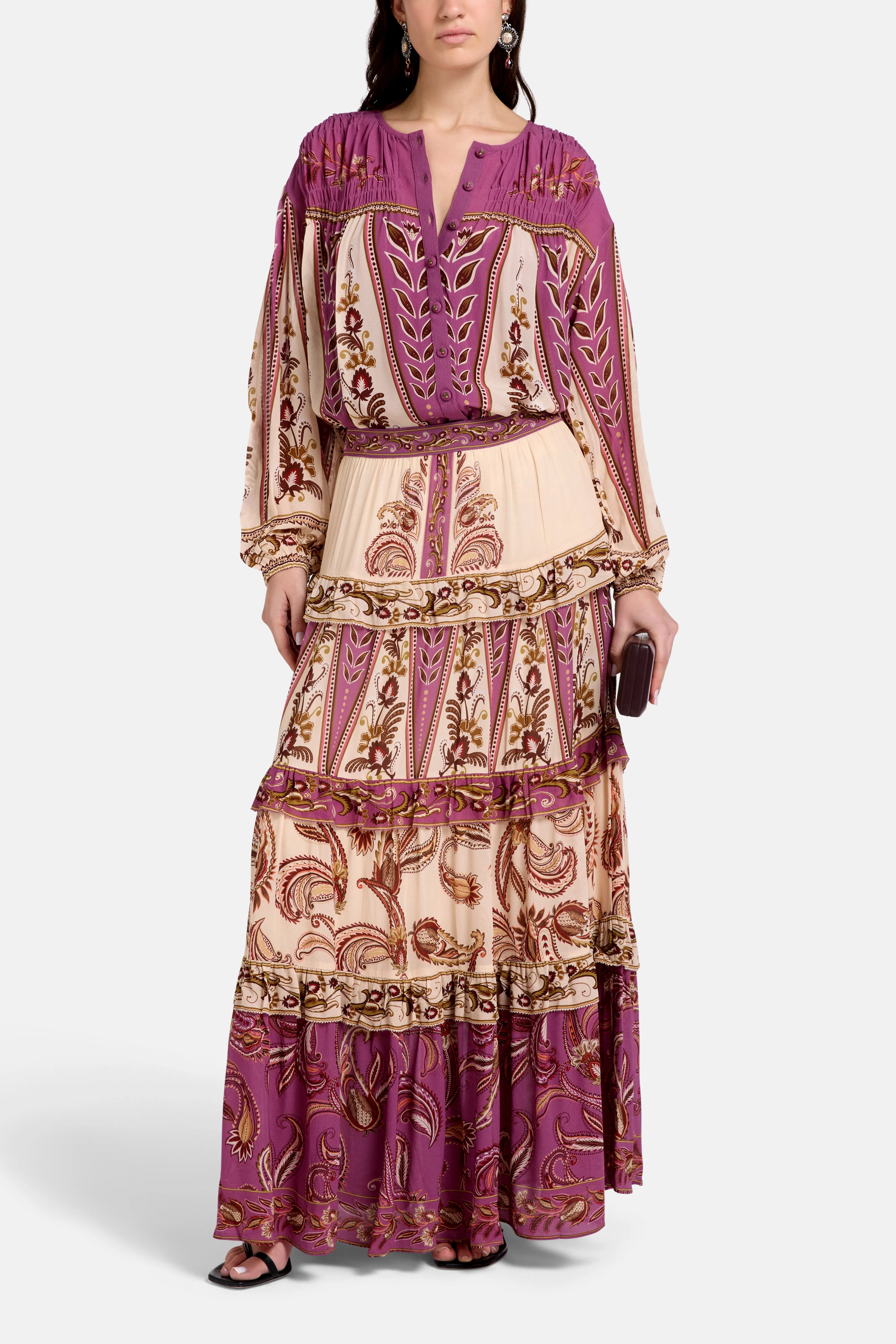 Delicate Ainika Sand Smocking Blouse in Brown