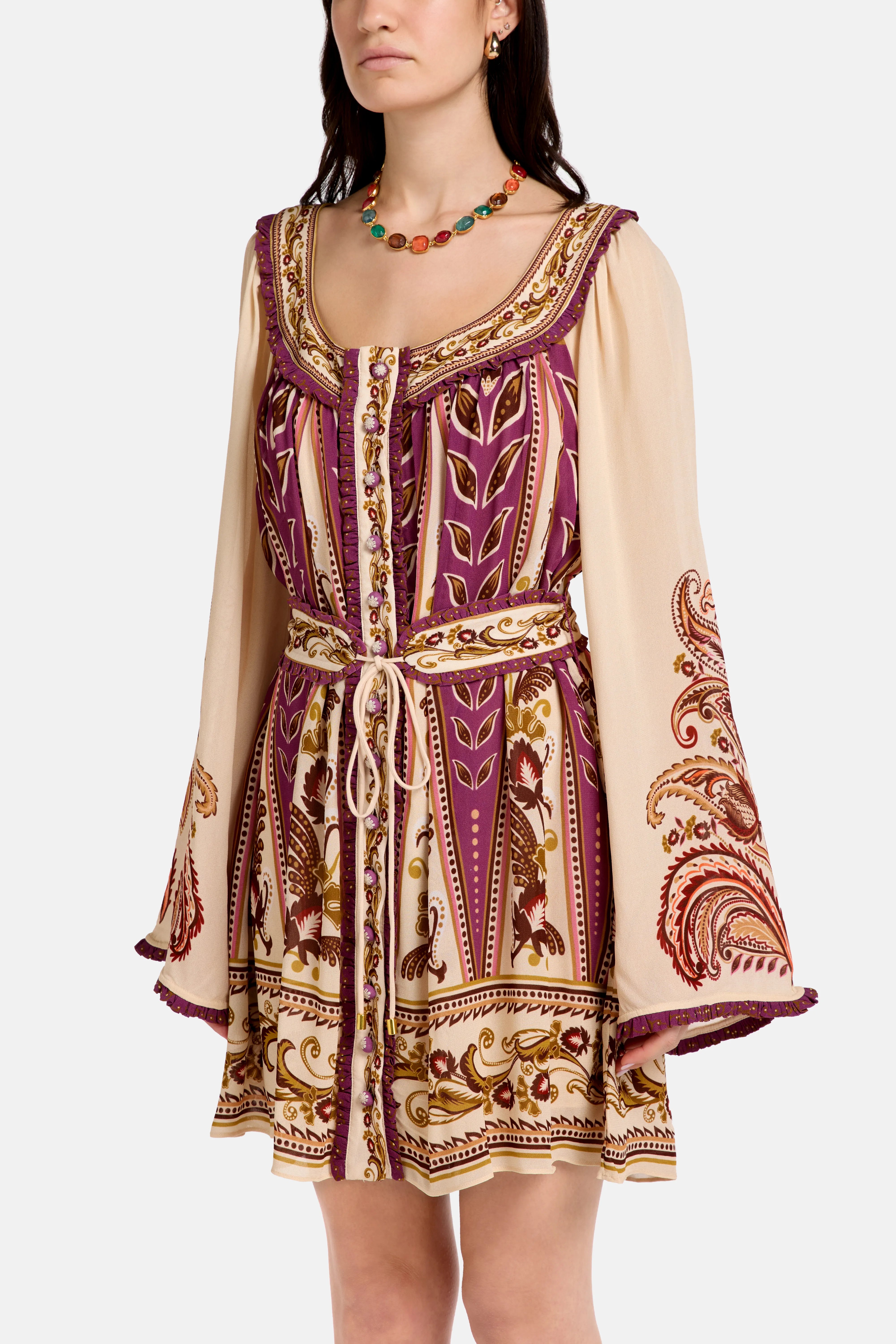 Delicate Ainika Sand Mini Dress in Brown