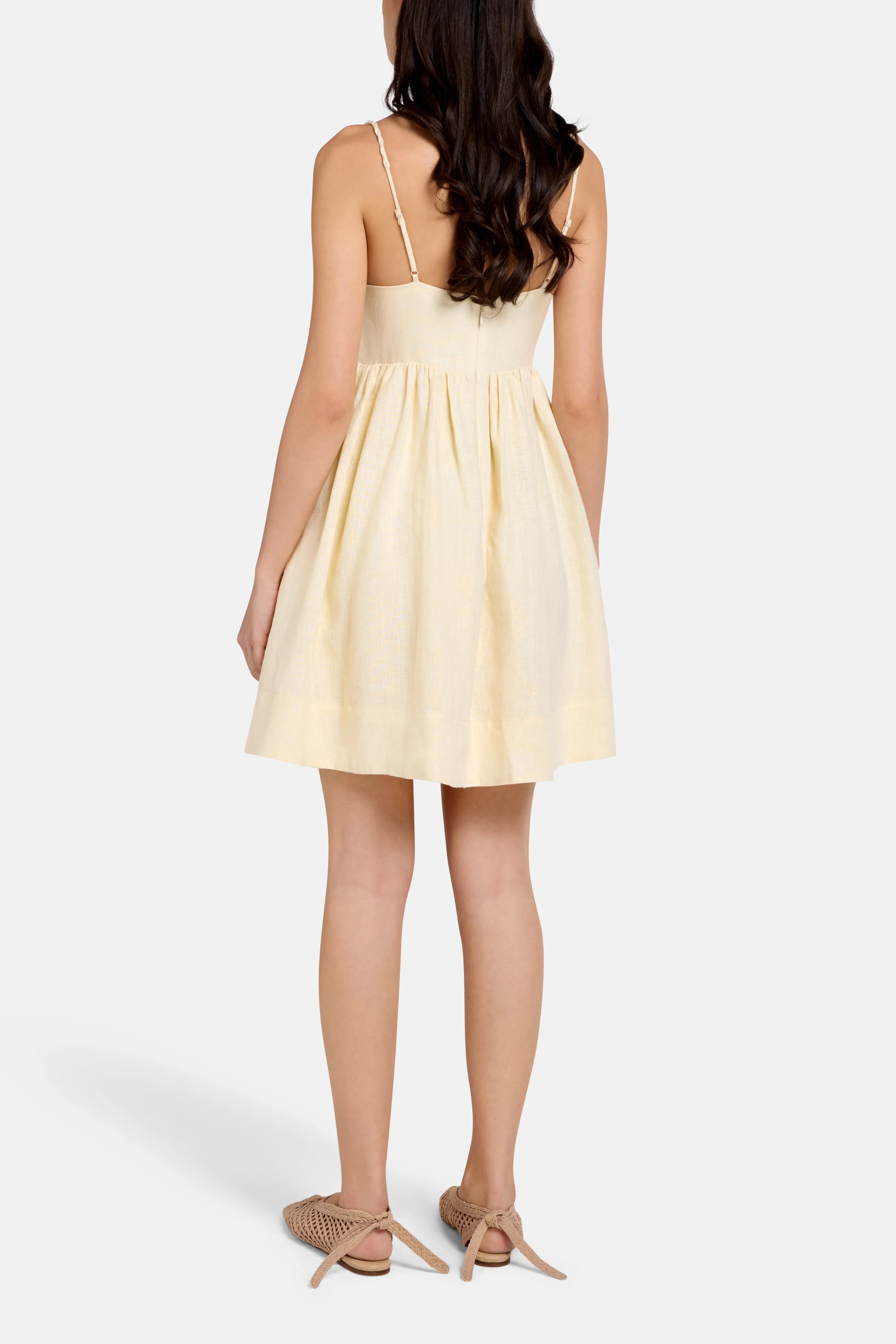 Buy the Coconut Tree Embroidered Linen Mini Dress in Brown