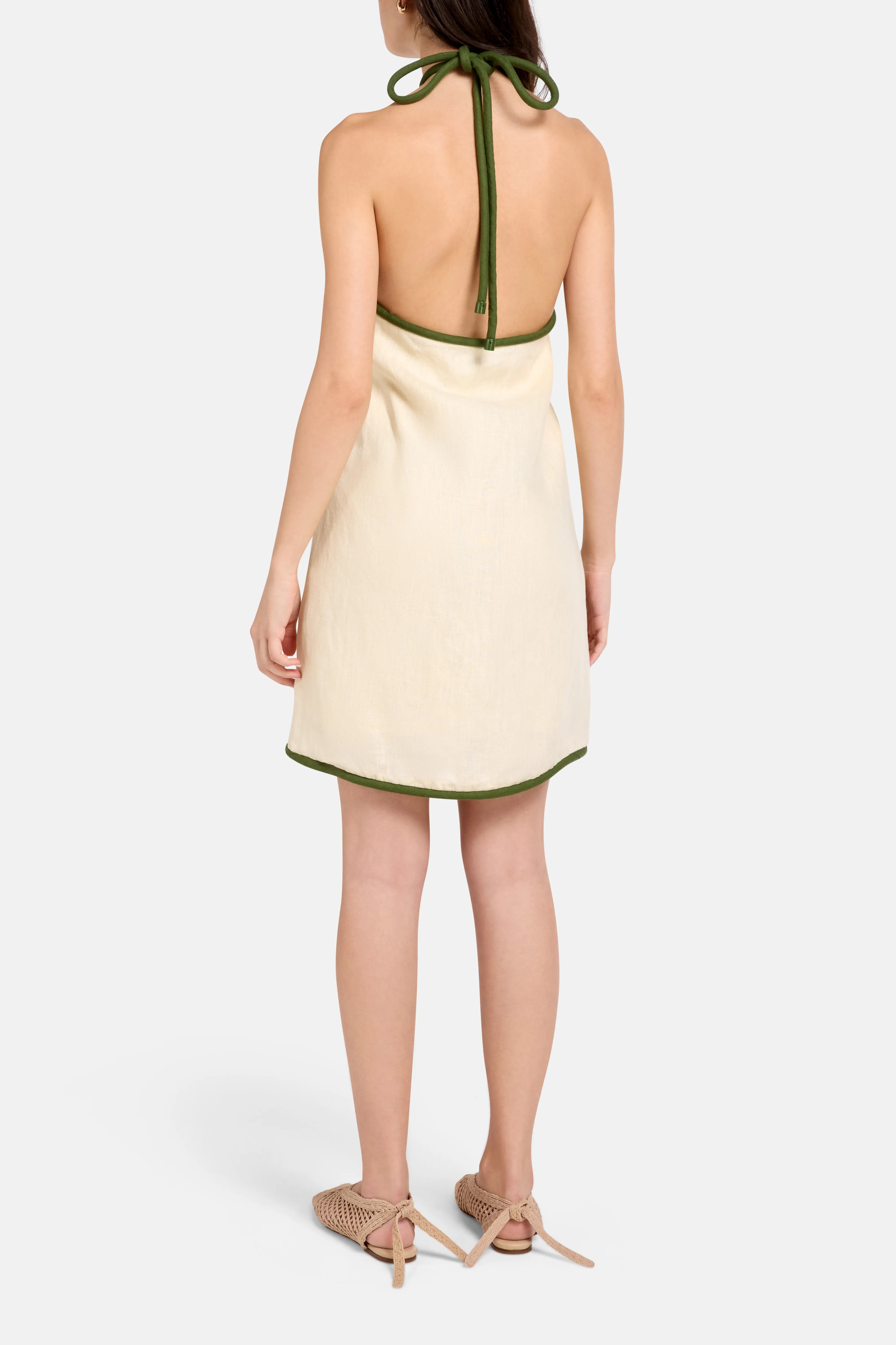 Sand Coconut Sleeveless Linen Mini Dress in Brown
