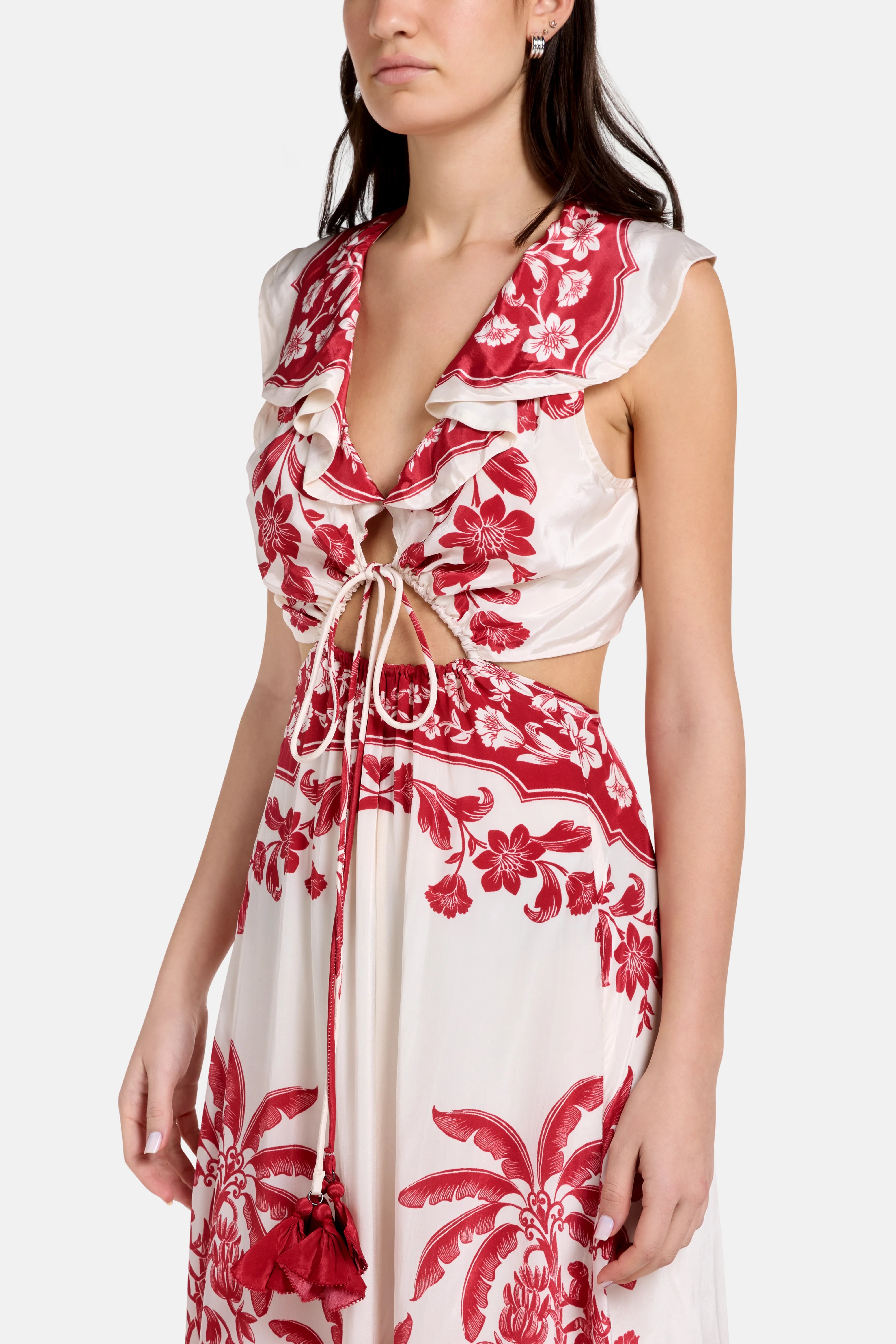 Guanacaste Sand Cut Out Sleeveless Midi Dress in Red