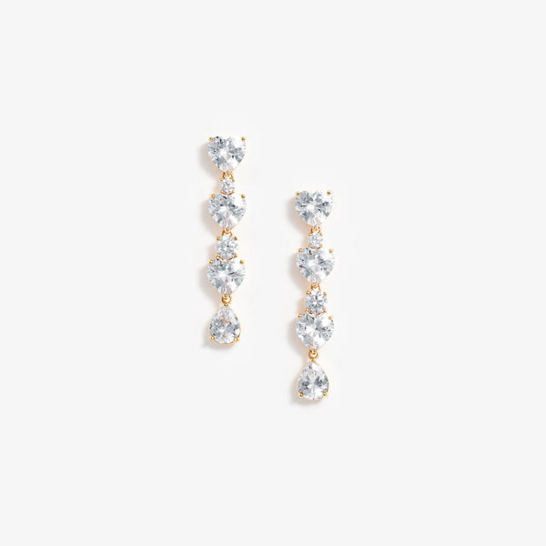 Heart Crystal Tiered Earrings in Gold