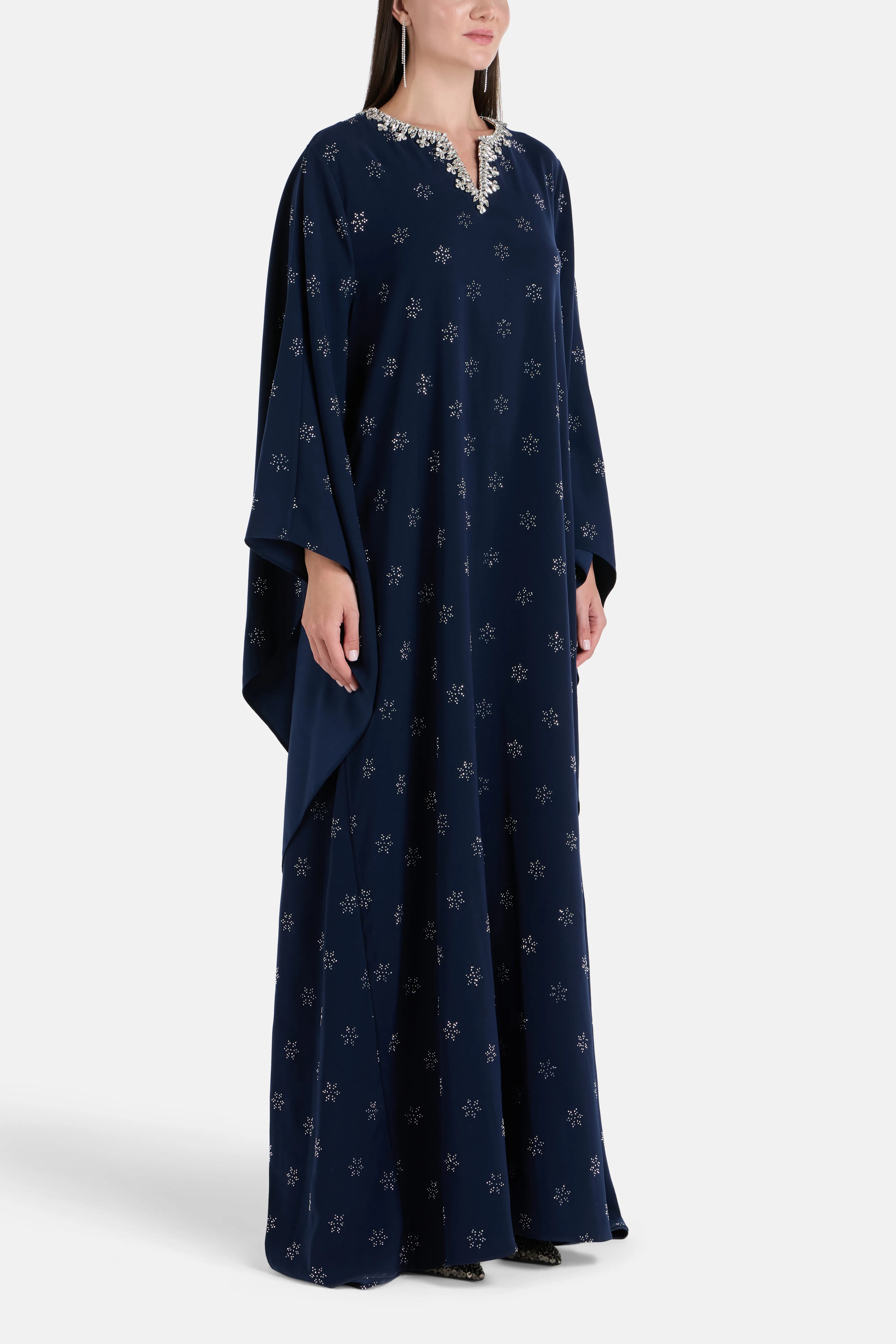 Jumana Long Sleeves Embellished Kaftan in Blue