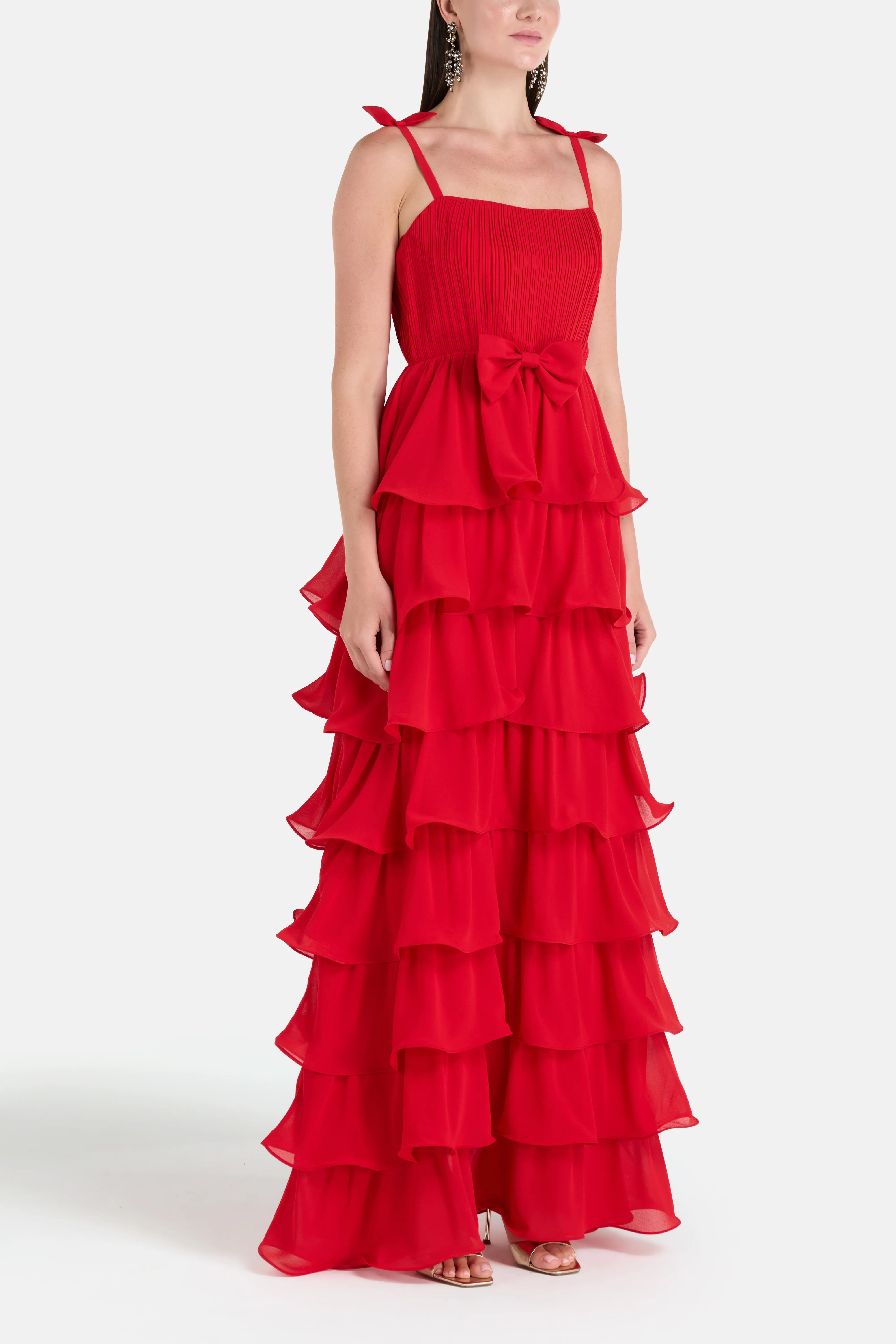Romance Sleeveless Ruffle Evening Dress in Red
