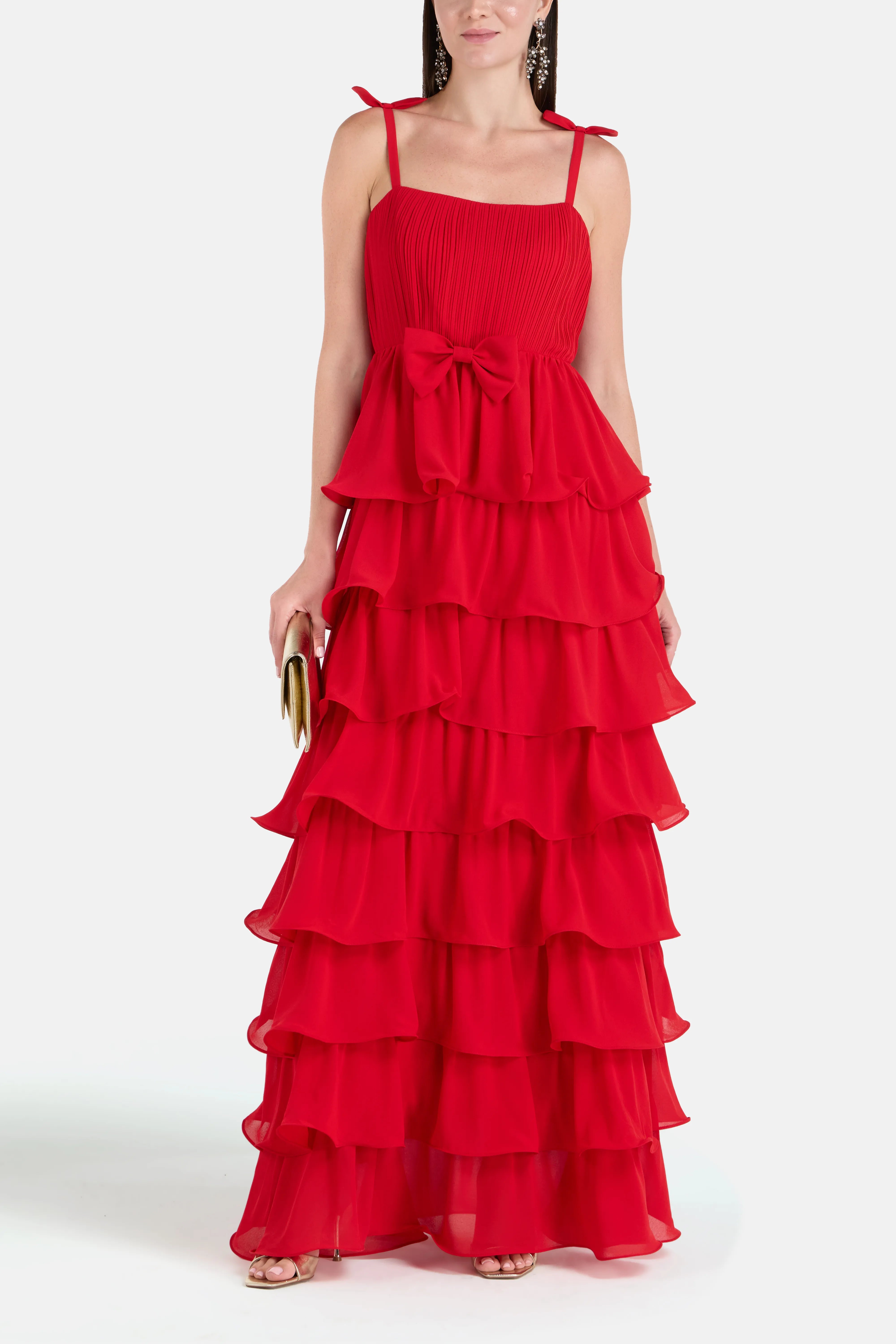 Romance Sleeveless Ruffle Evening Dress in Red