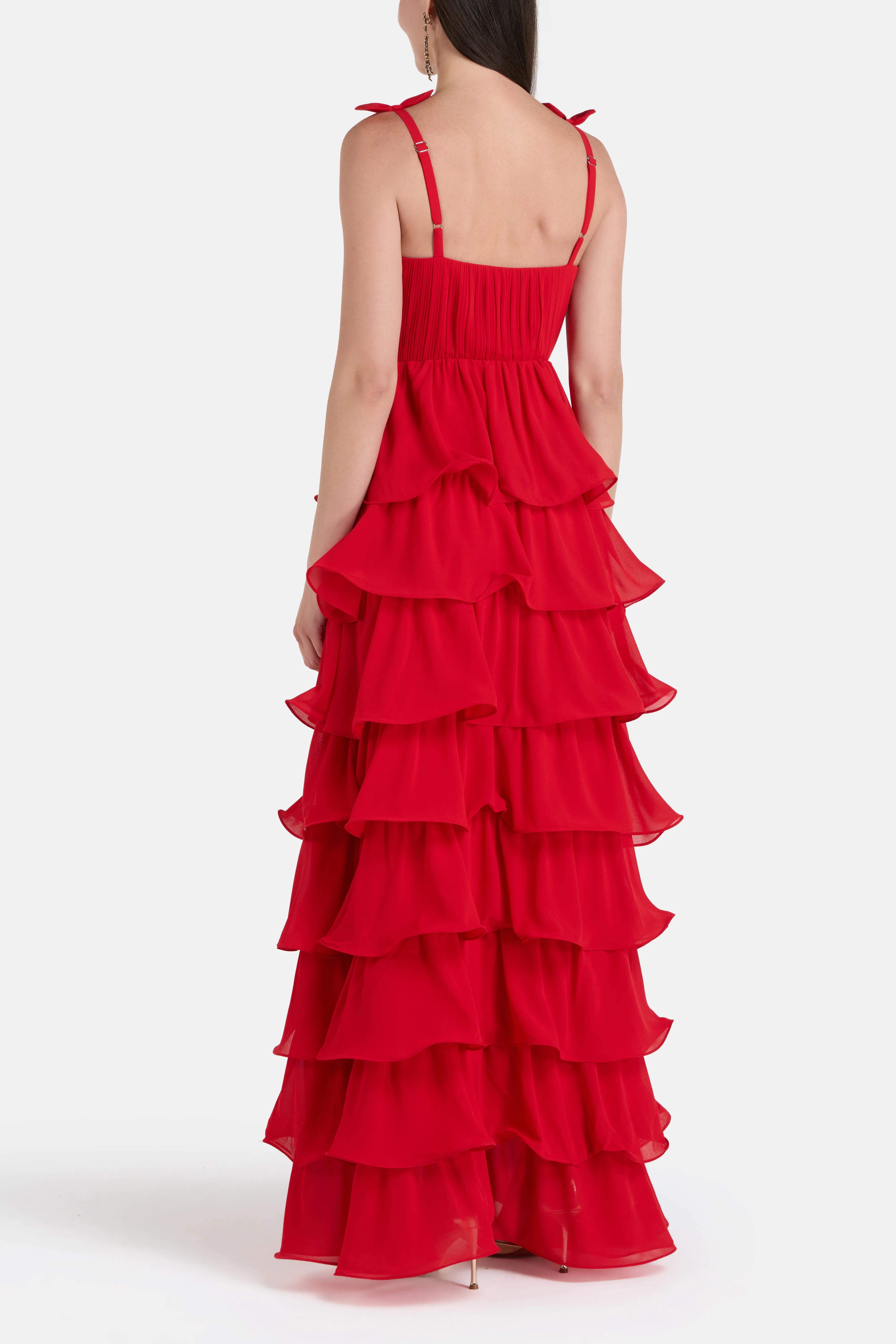 Romance Sleeveless Ruffle Evening Dress in Red