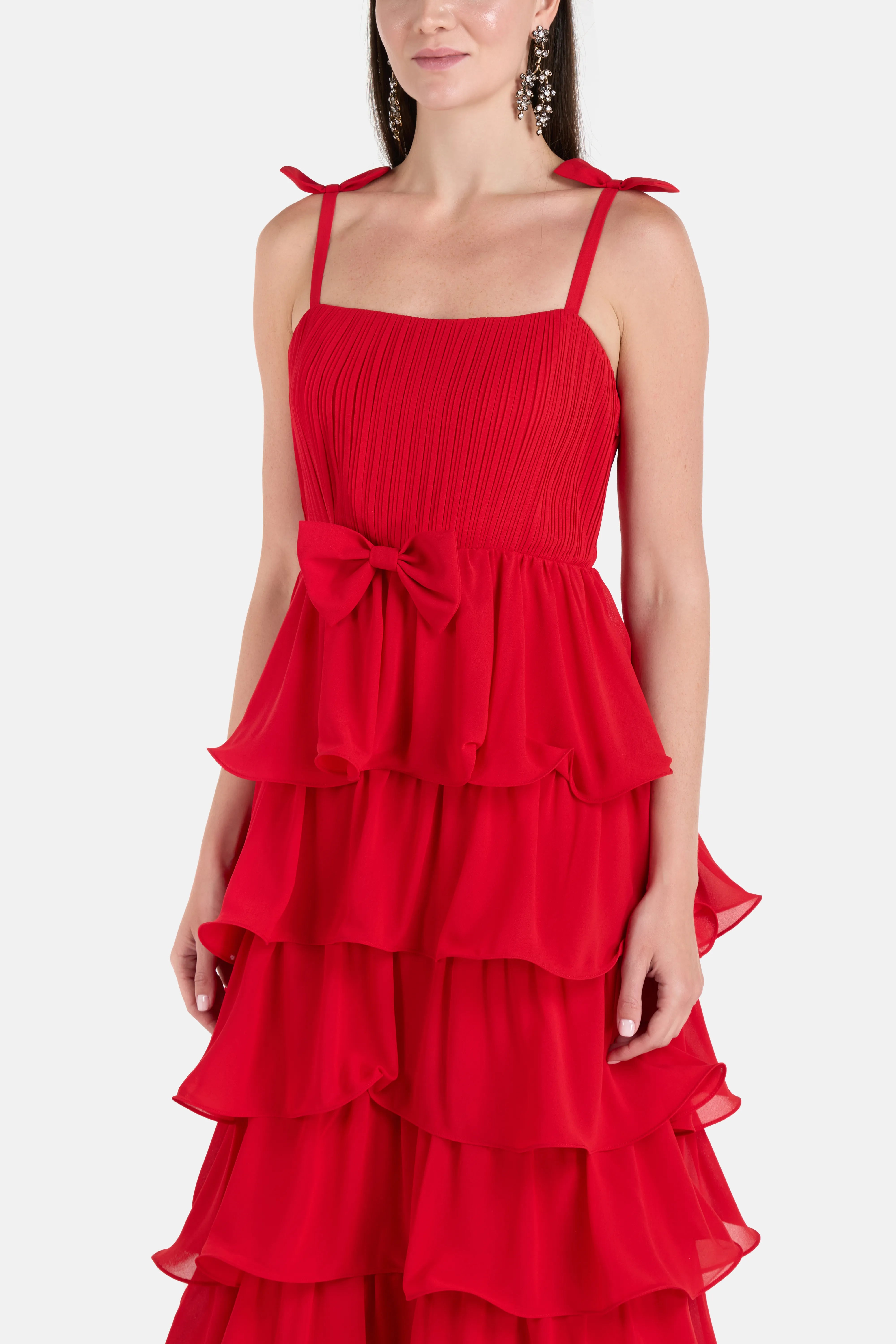 Romance Sleeveless Ruffle Evening Dress in Red