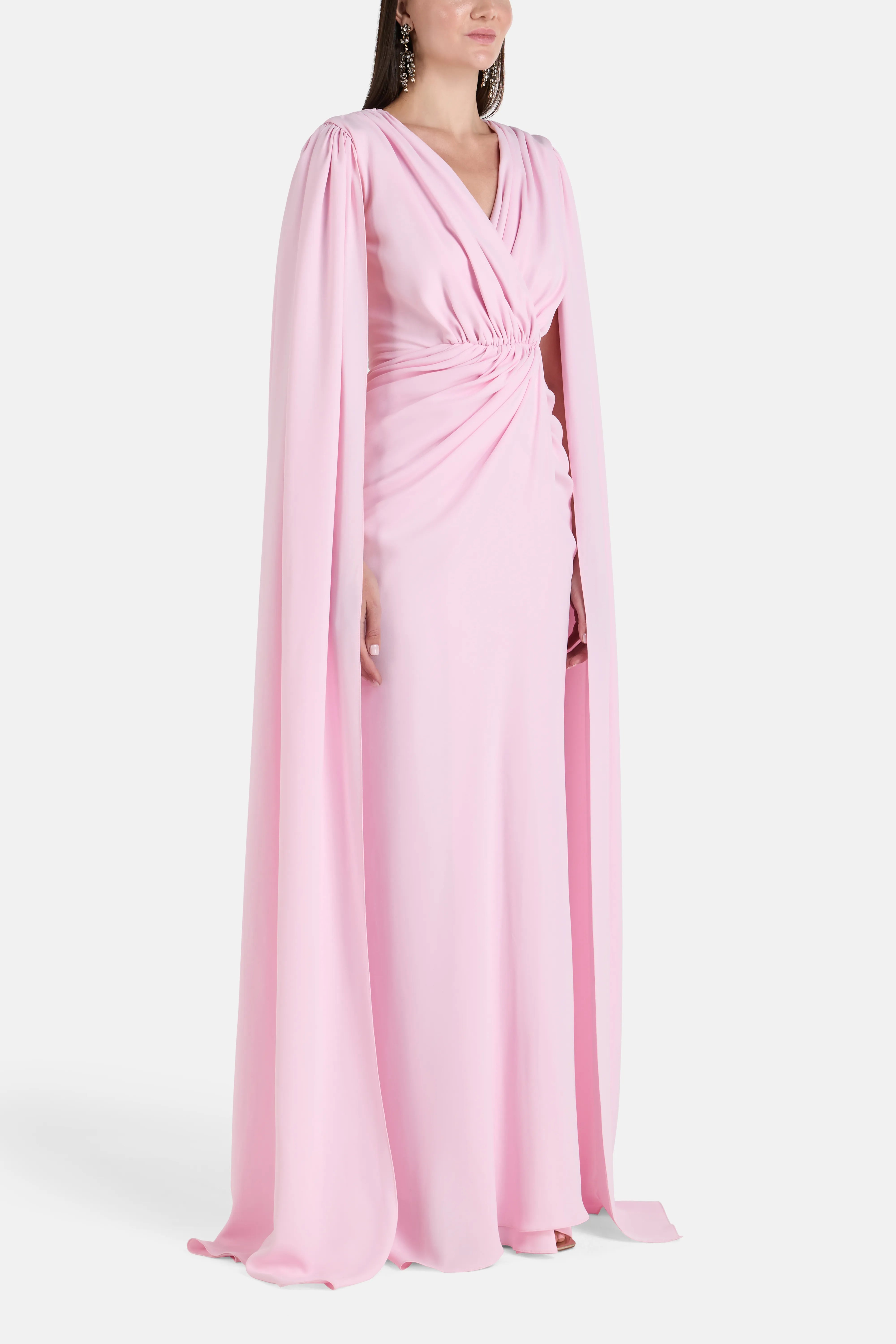 Evelyn Cape Sleeves Evening Dress in Pink