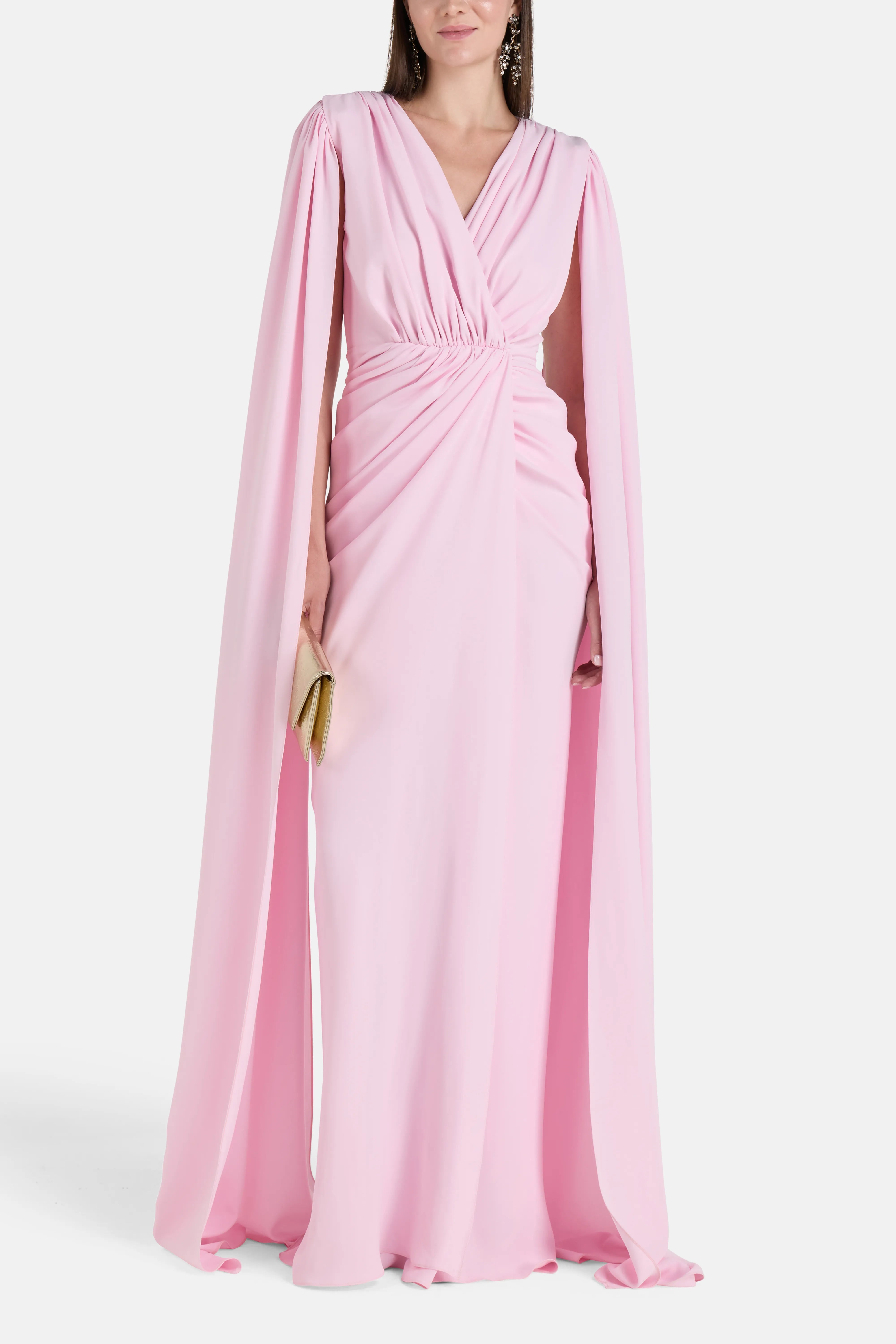 Evelyn Cape Sleeves Evening Dress in Pink