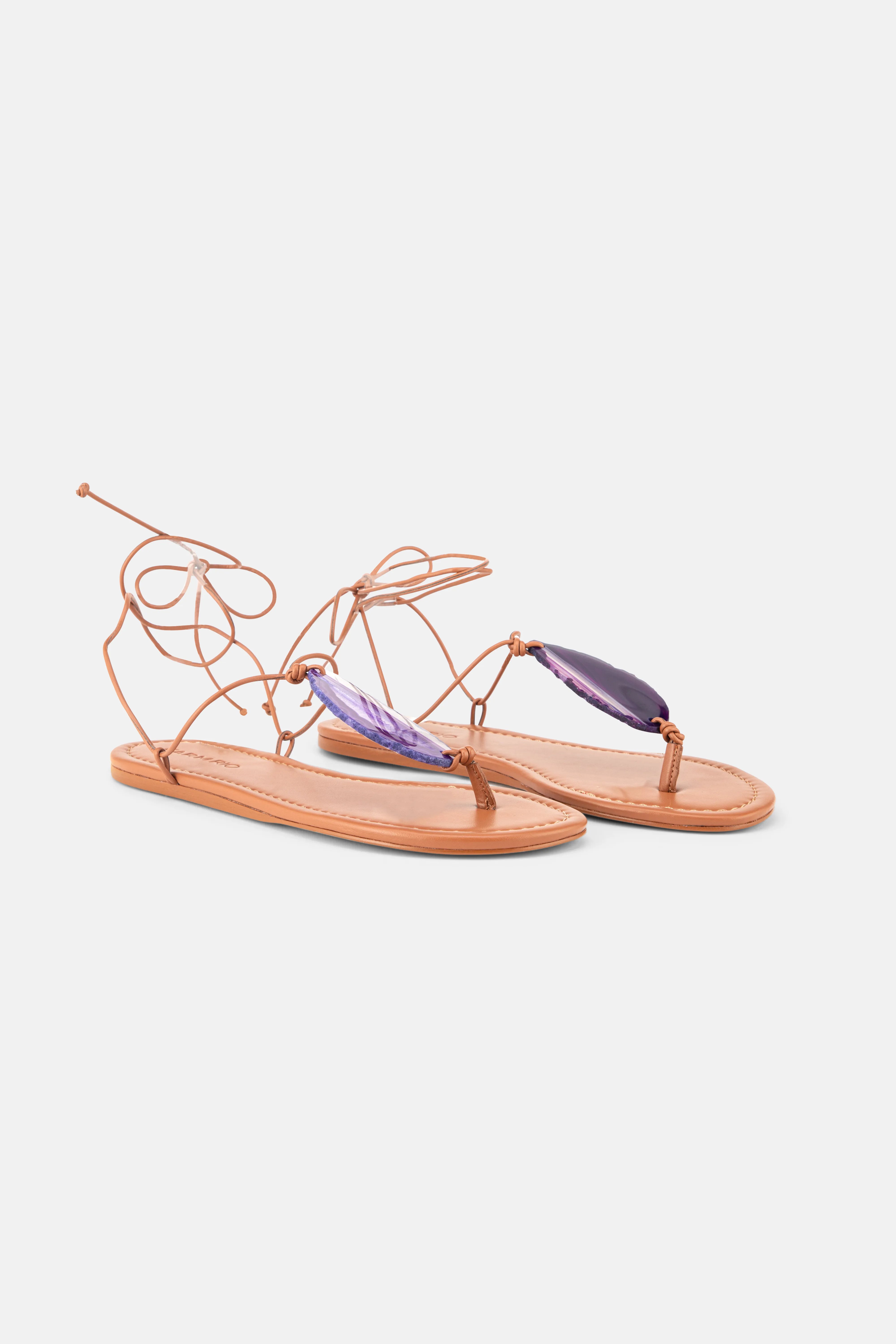 Stone Flat Sandals in Brown