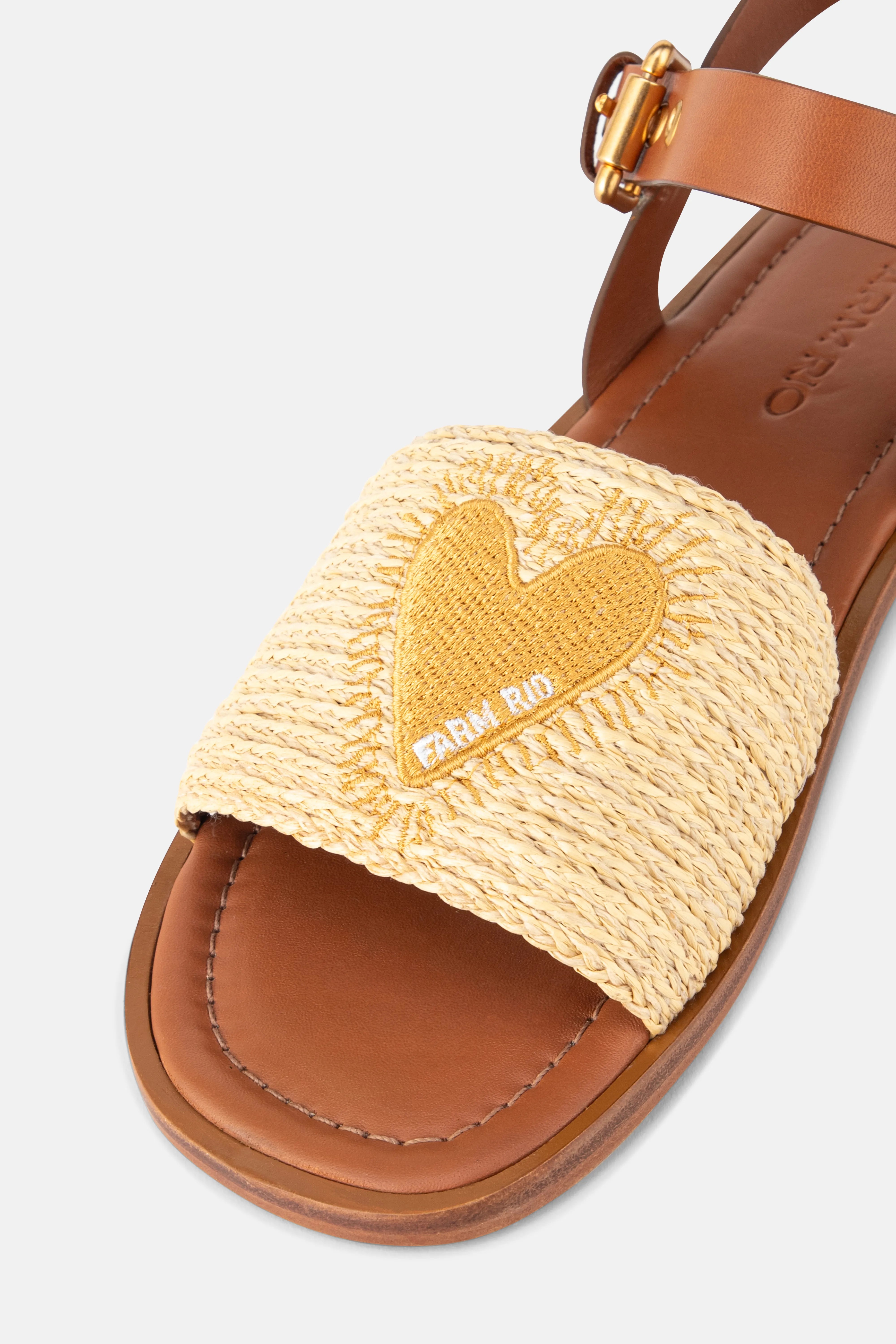 Raffia Open Toed Flat Sandals in Beige