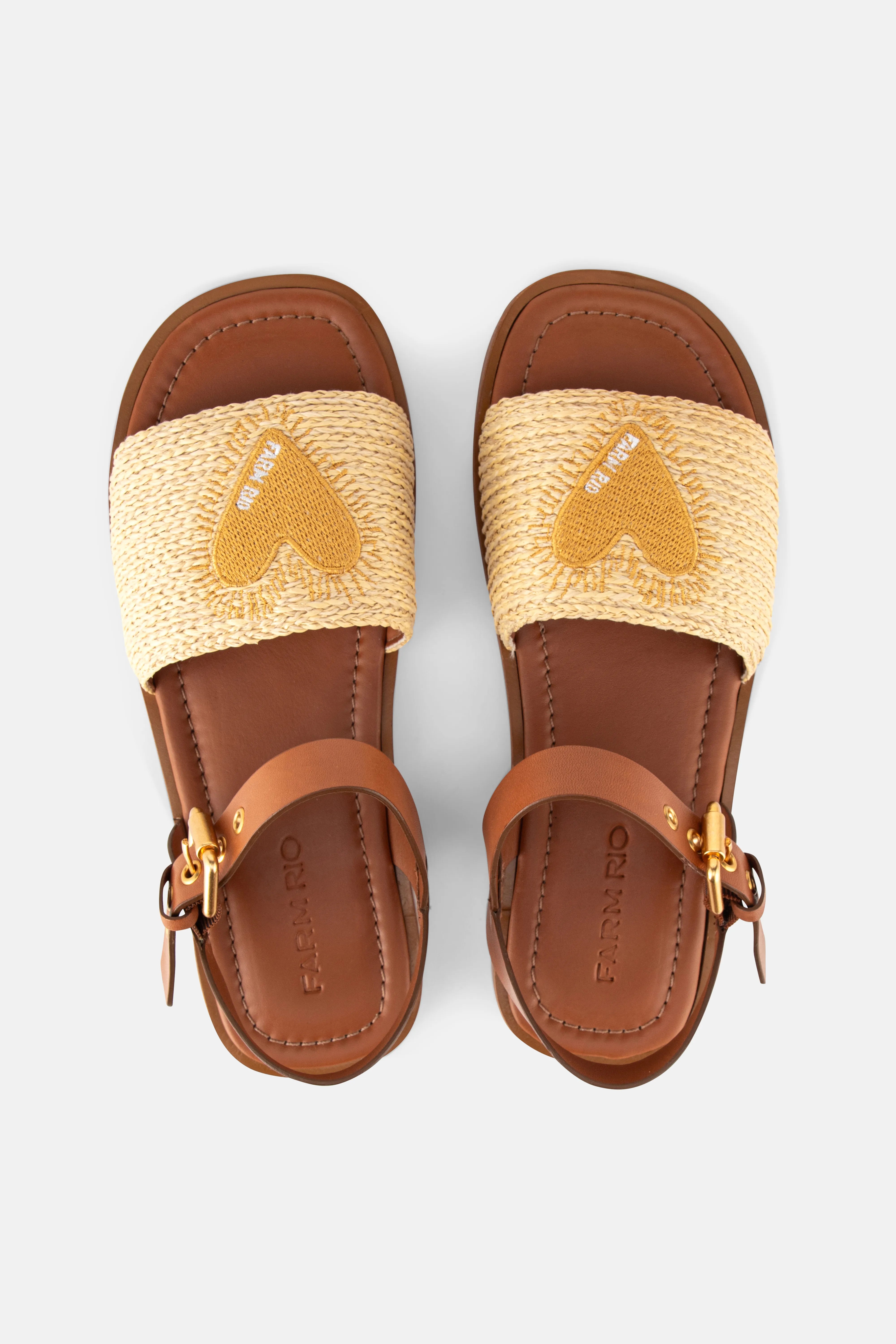 Raffia Open Toed Flat Sandals in Beige