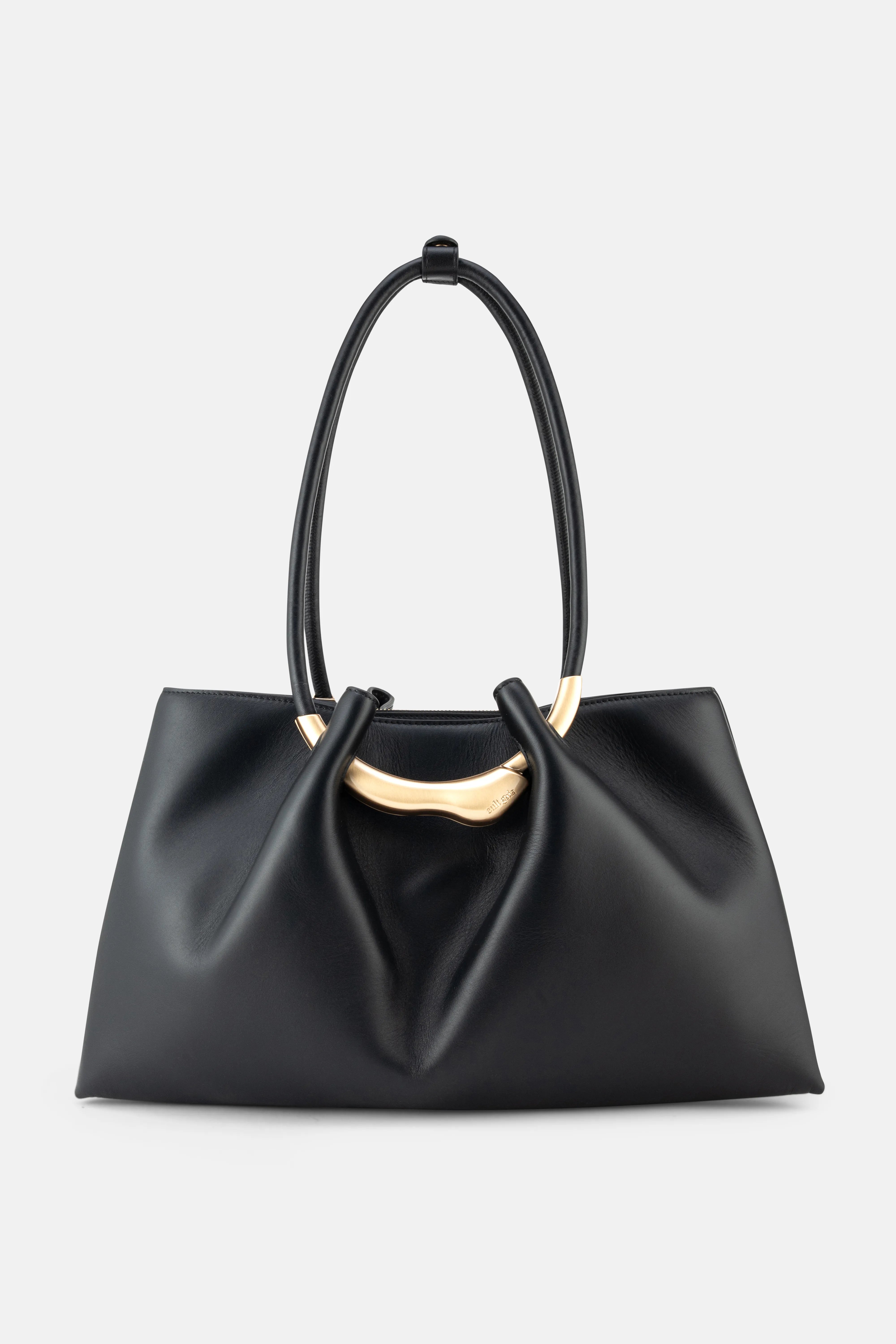 Asa Gold Hardware Satchel Clutch Bag in Black