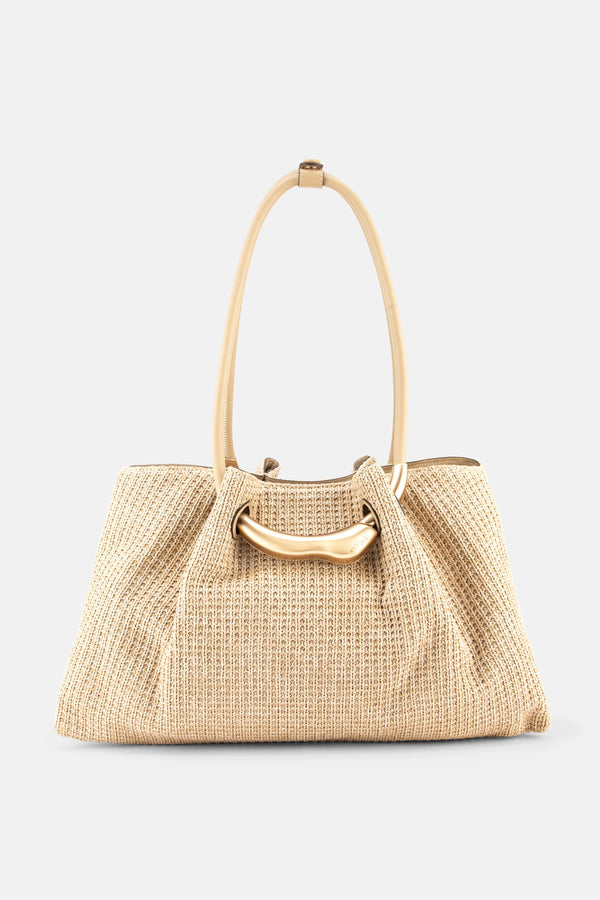 Asa Gold Hardware Satchel Clutch Bag in Beige