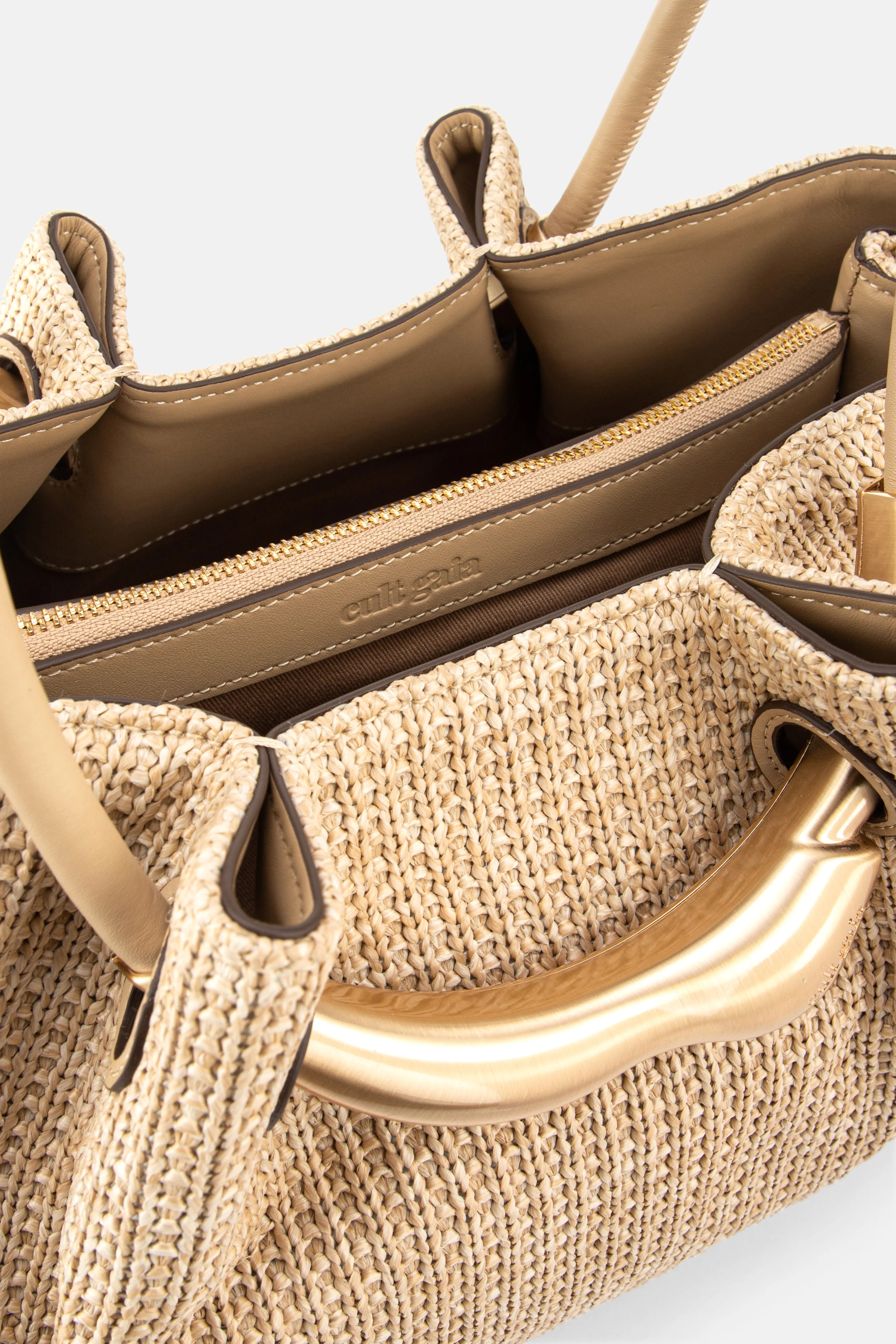 Asa Gold Hardware Satchel Clutch Bag in Beige