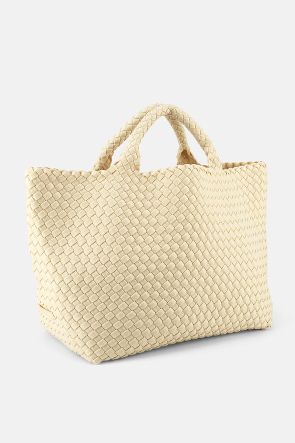 St. Barths Woven Medium Tote Bag in White with Pouch