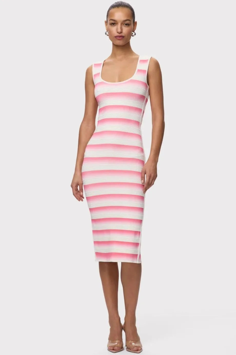 Buy the Clea Bandage Knit Midi Dress in White and Pink