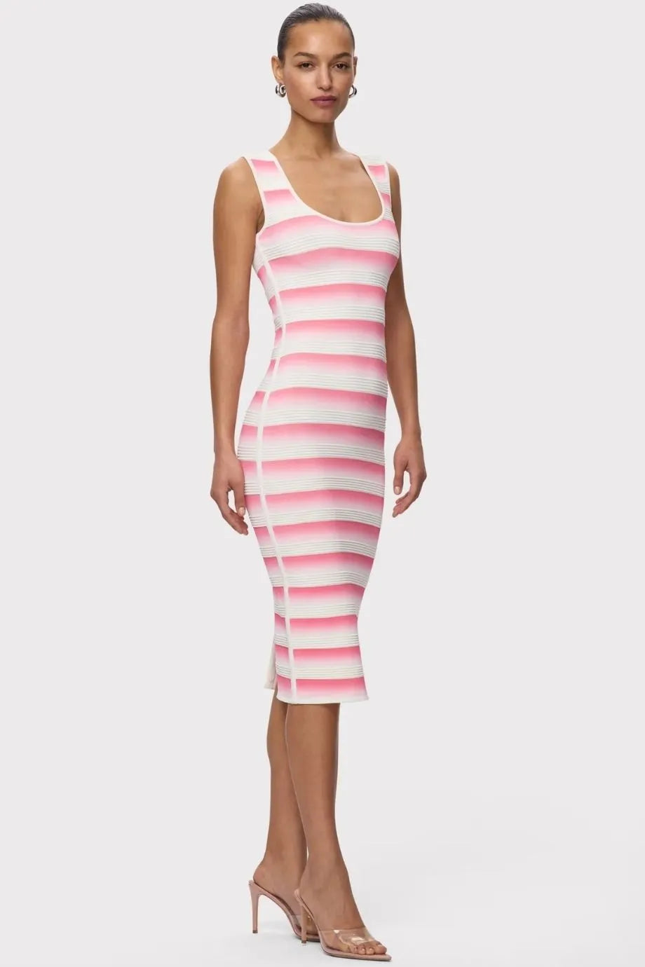 Clea Bandage Sleeveless Knit Midi Dress in White and Pink