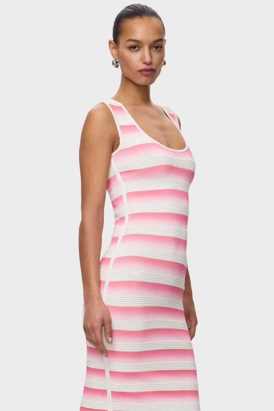 Clea Bandage Sleeveless Knit Midi Dress in White and Pink