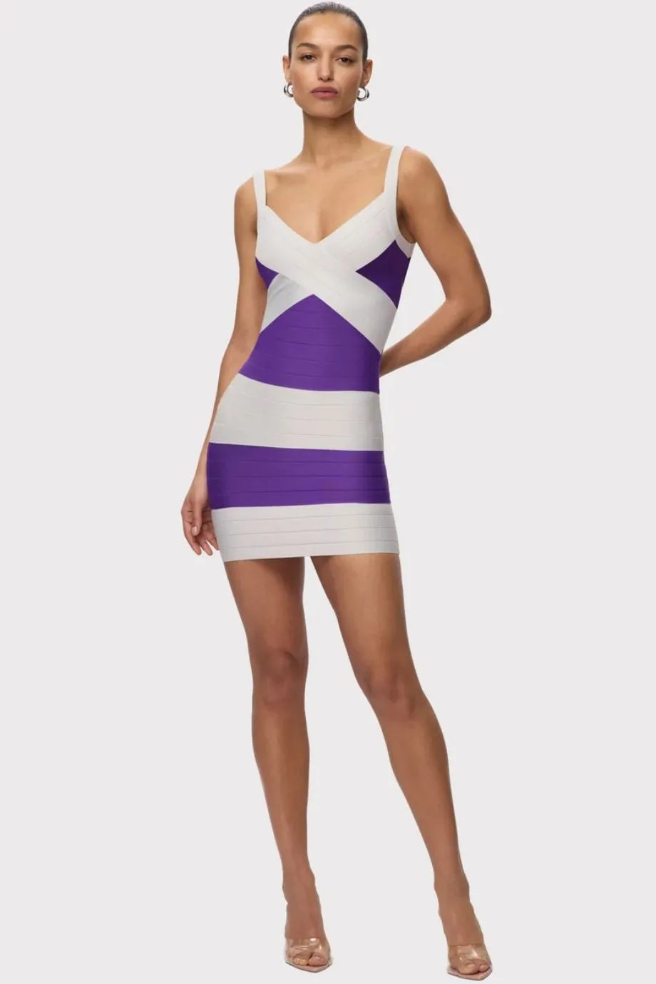 VIP Bandage Knit Mini Dress in White and Purple