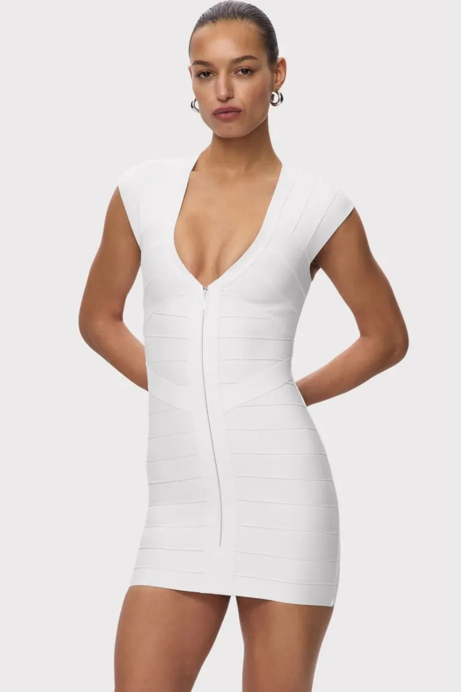 Champagne Bandage Knit Mini Dress in White