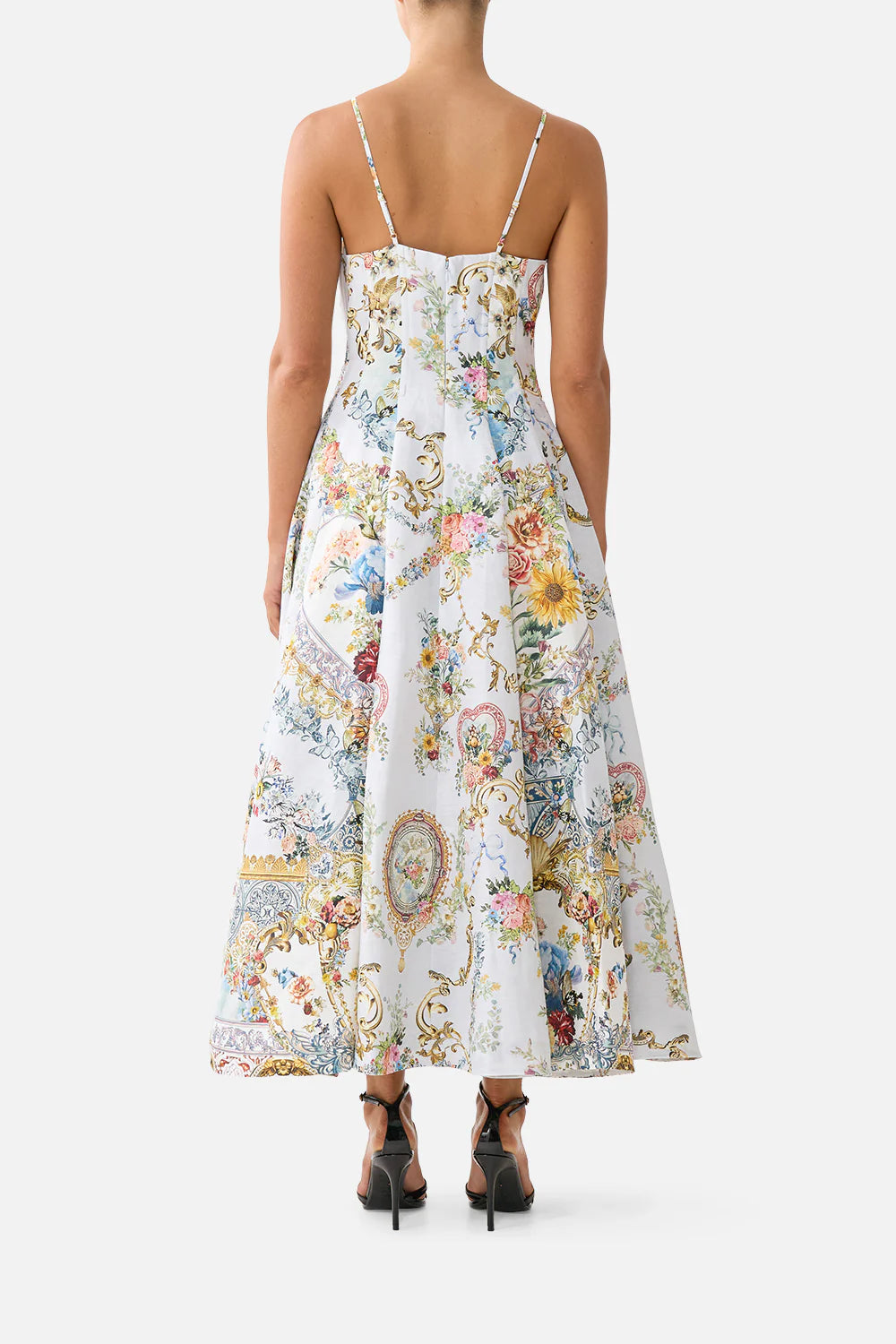 Seville Sweetheart Floral Sleeveless Linen Maxi Dress in White