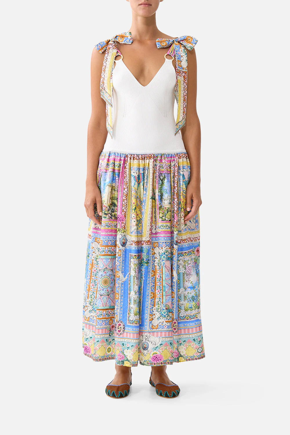 Navas Nouveau Floral Bodice Sleeveless Midi Dress in White