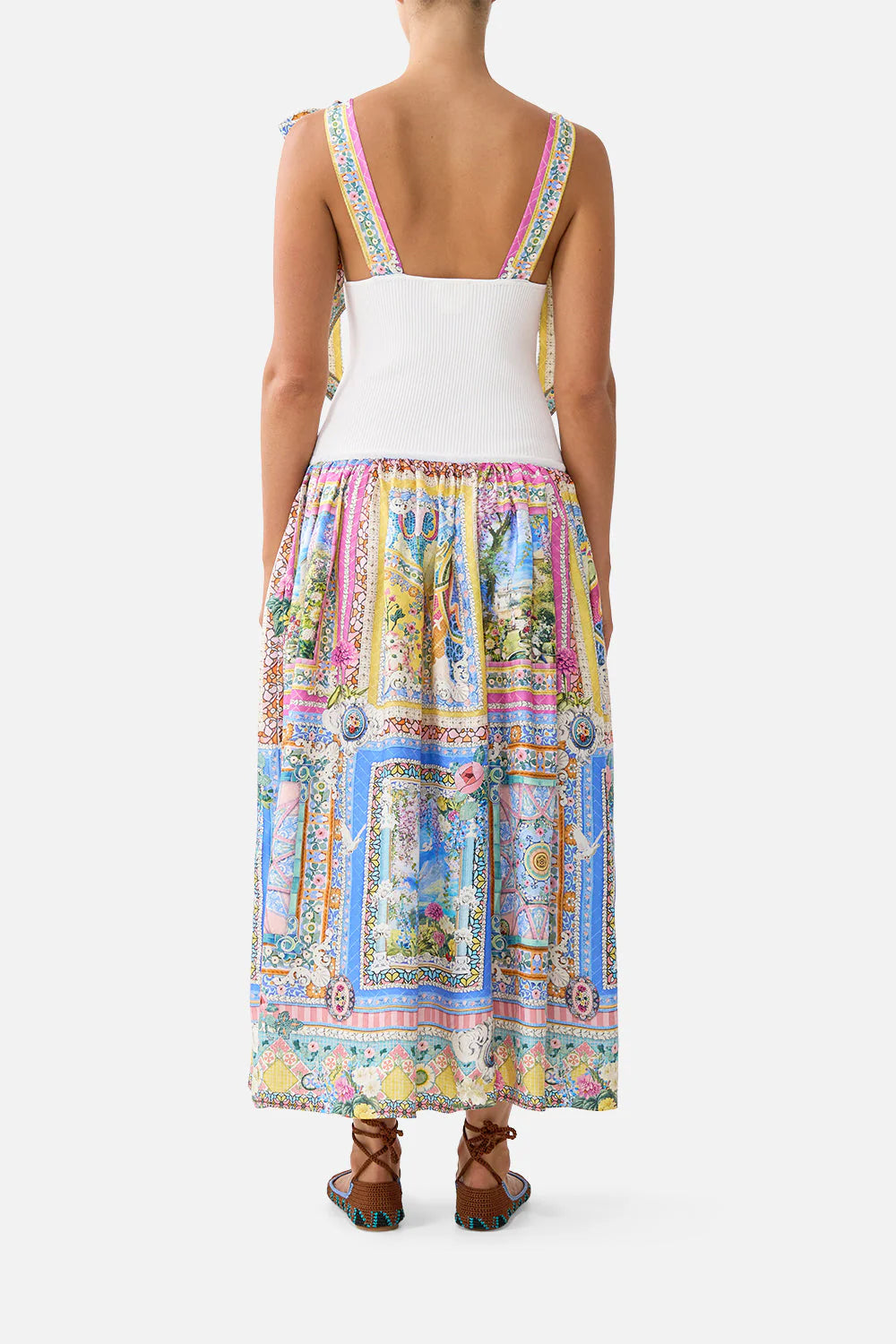 Navas Nouveau Floral Bodice Sleeveless Midi Dress in White