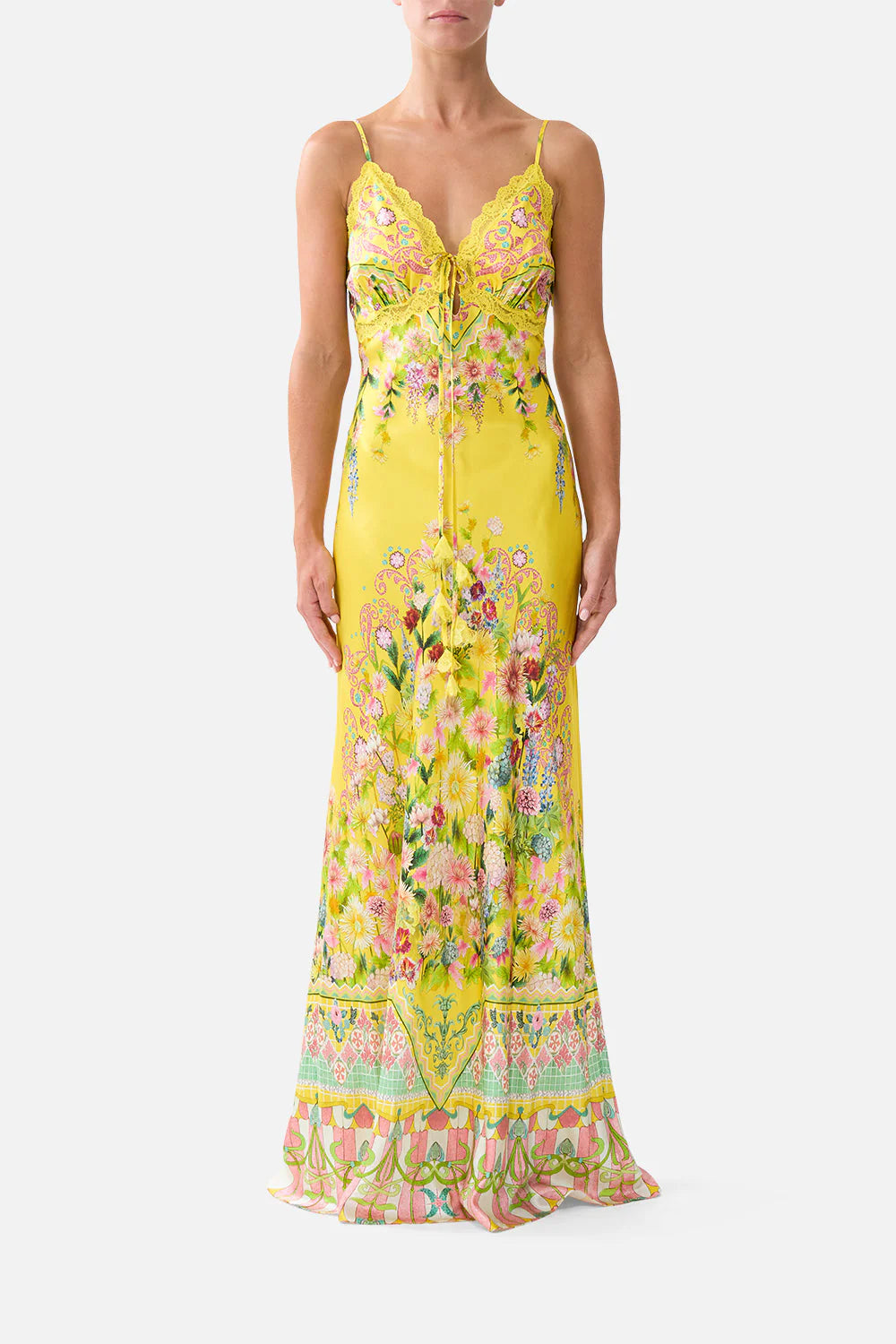 Buy the Yellow Lady Limonada Floral Silk Lace Slip Maxi Dress Buy the Yellow Lady Limonada Floral Silk Lace Slip Maxi Dress
